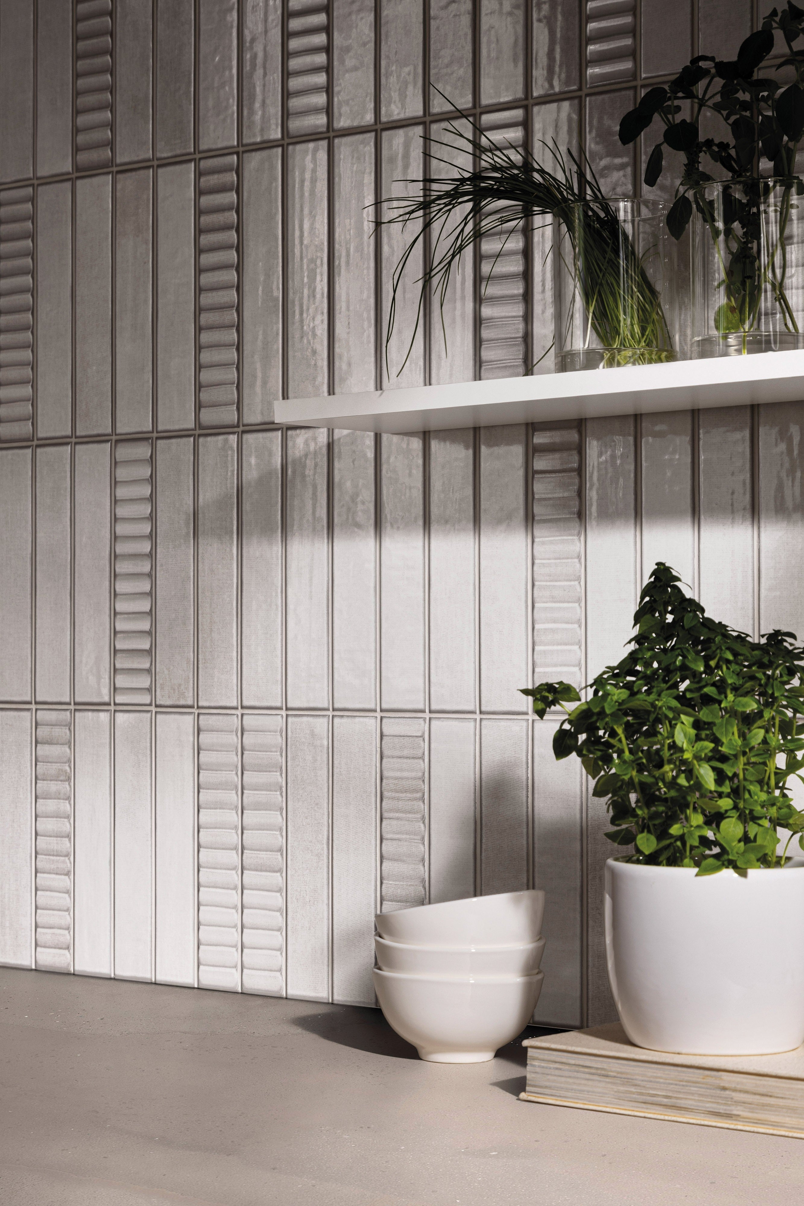 HARBOR LUMINESCENCE: Foggy Dawn Groved Field Tile (2"x10"x7-mm | glossy | pressed)