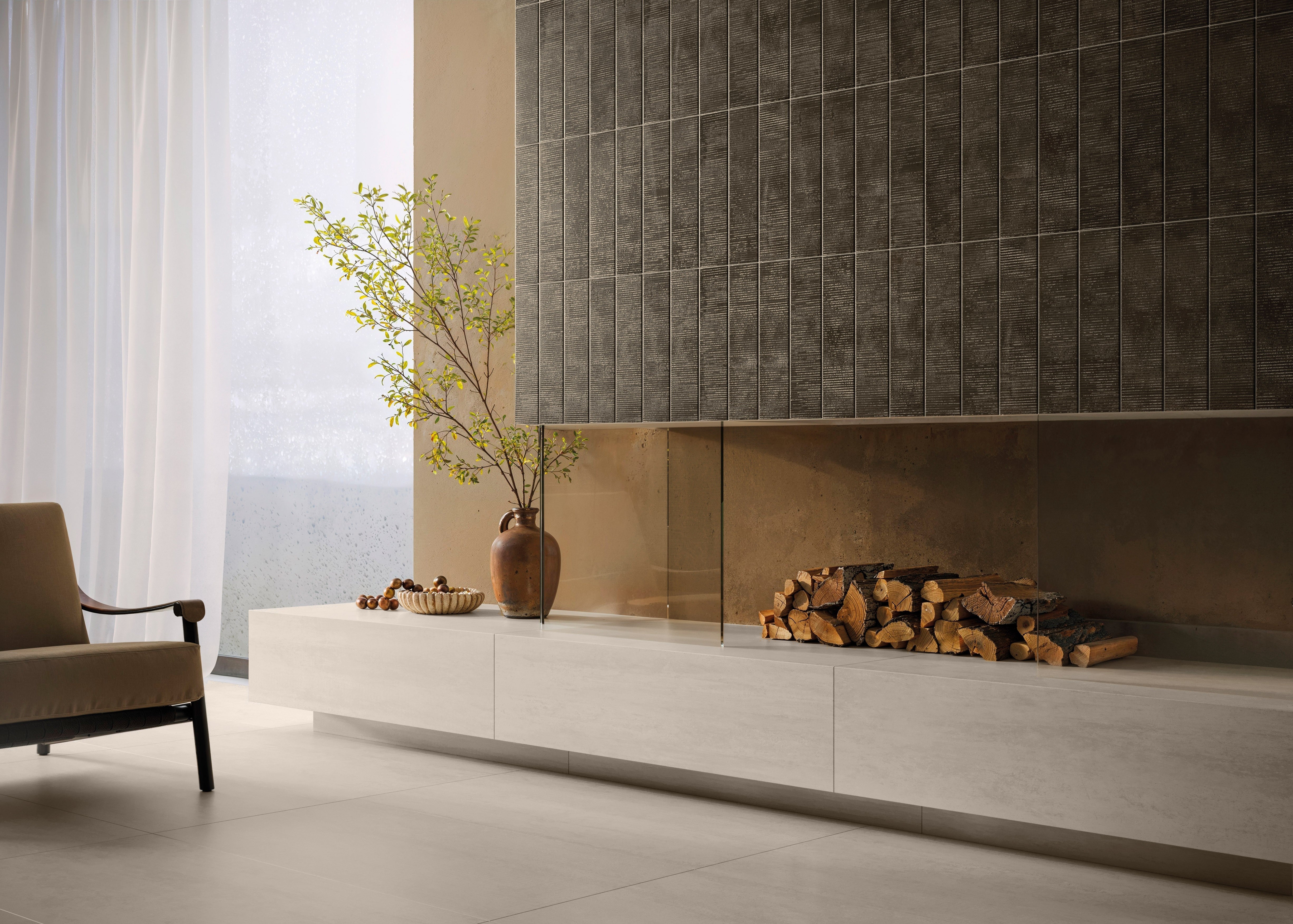 METALLIC REVERIE: Copper Deco Dream Groved Field Tile (4"x16"x8-mm | matte | pressed)