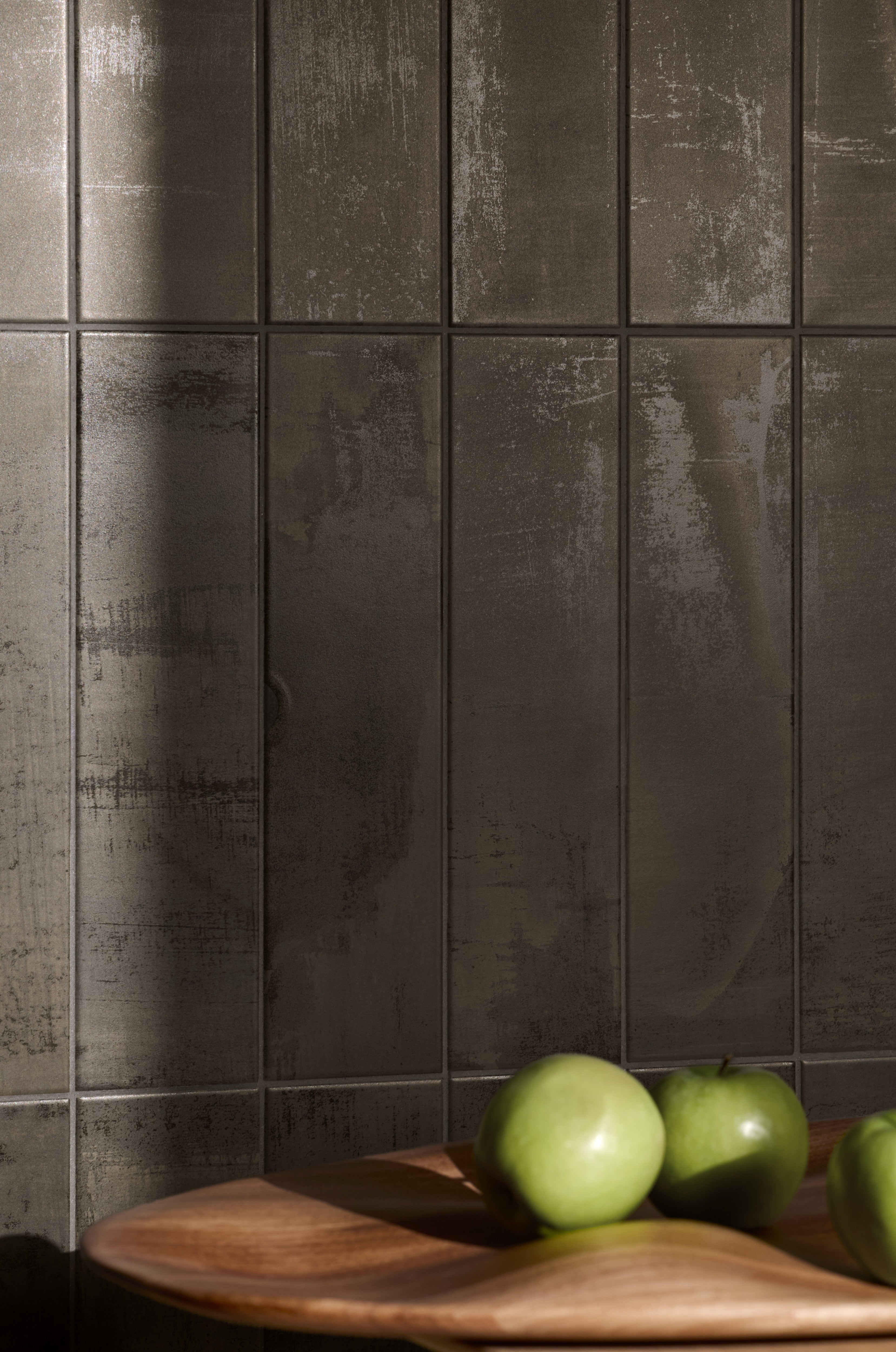 METALLIC REVERIE: Iron Illusion Field Tile (4"x16"x7-mm | matte | pressed)