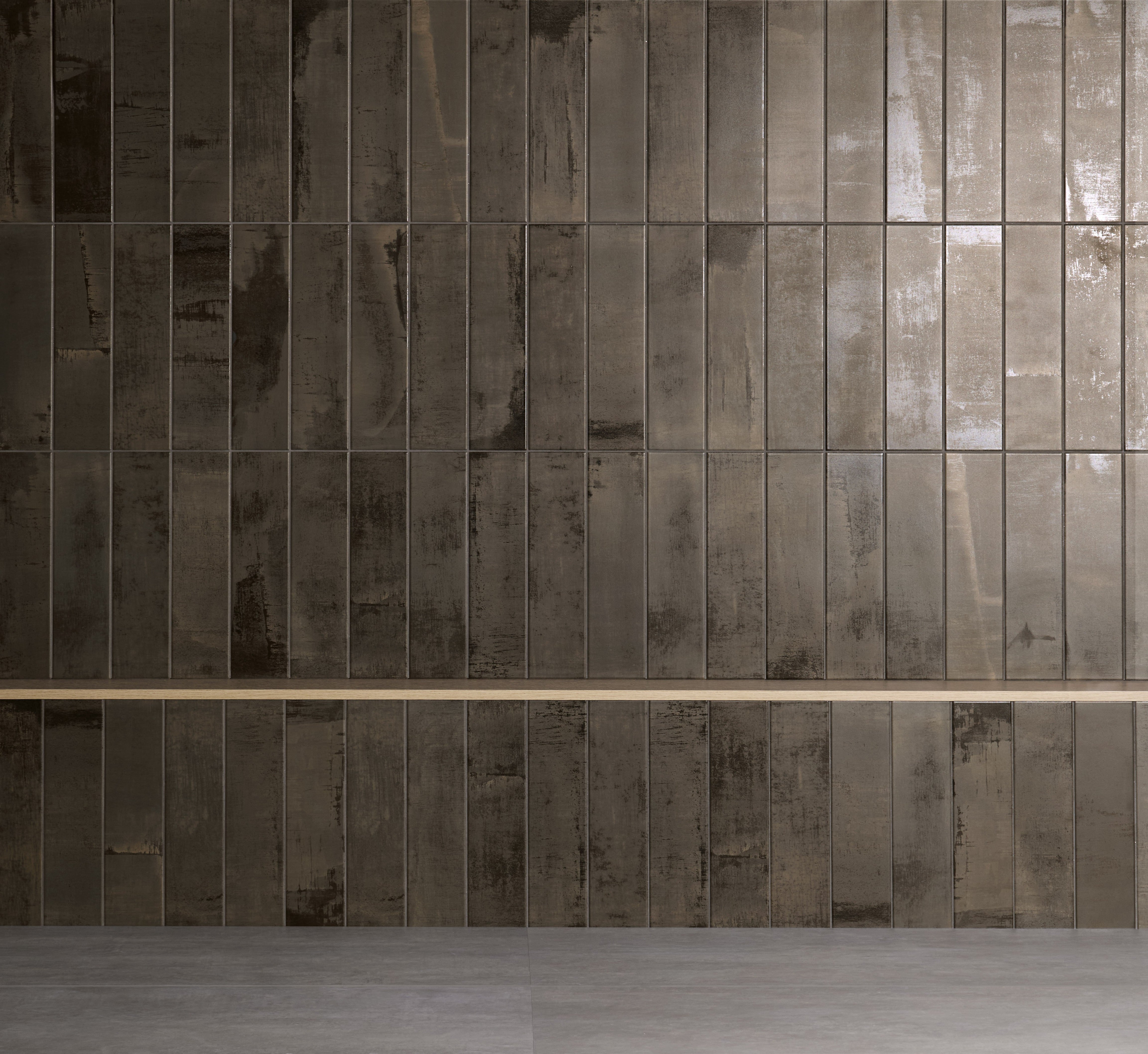 METALLIC REVERIE: Iron Illusion Field Tile (4"x16"x7-mm | matte | pressed)