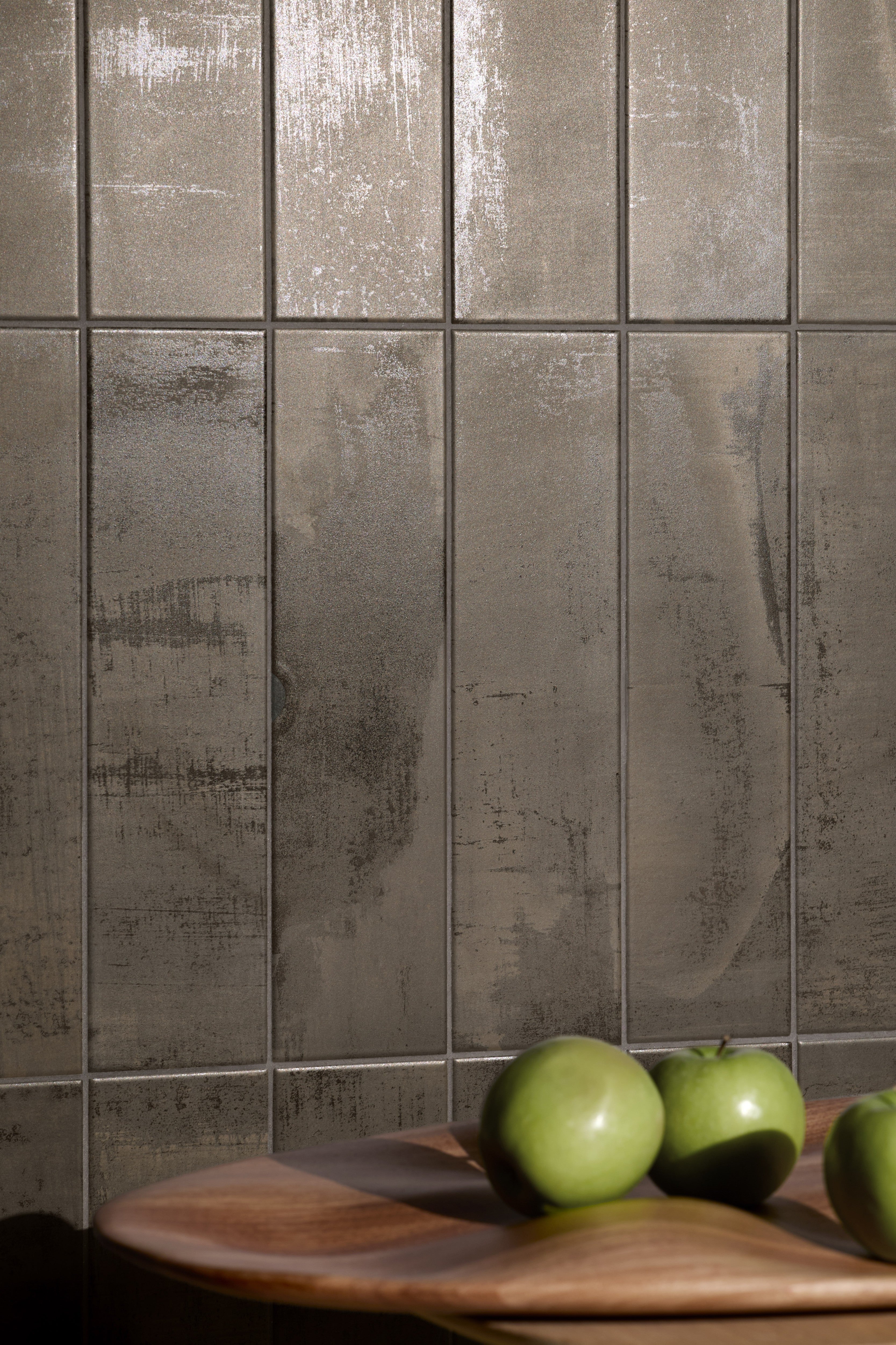 METALLIC REVERIE: Iron Illusion Field Tile (4"x16"x7-mm | matte | pressed)