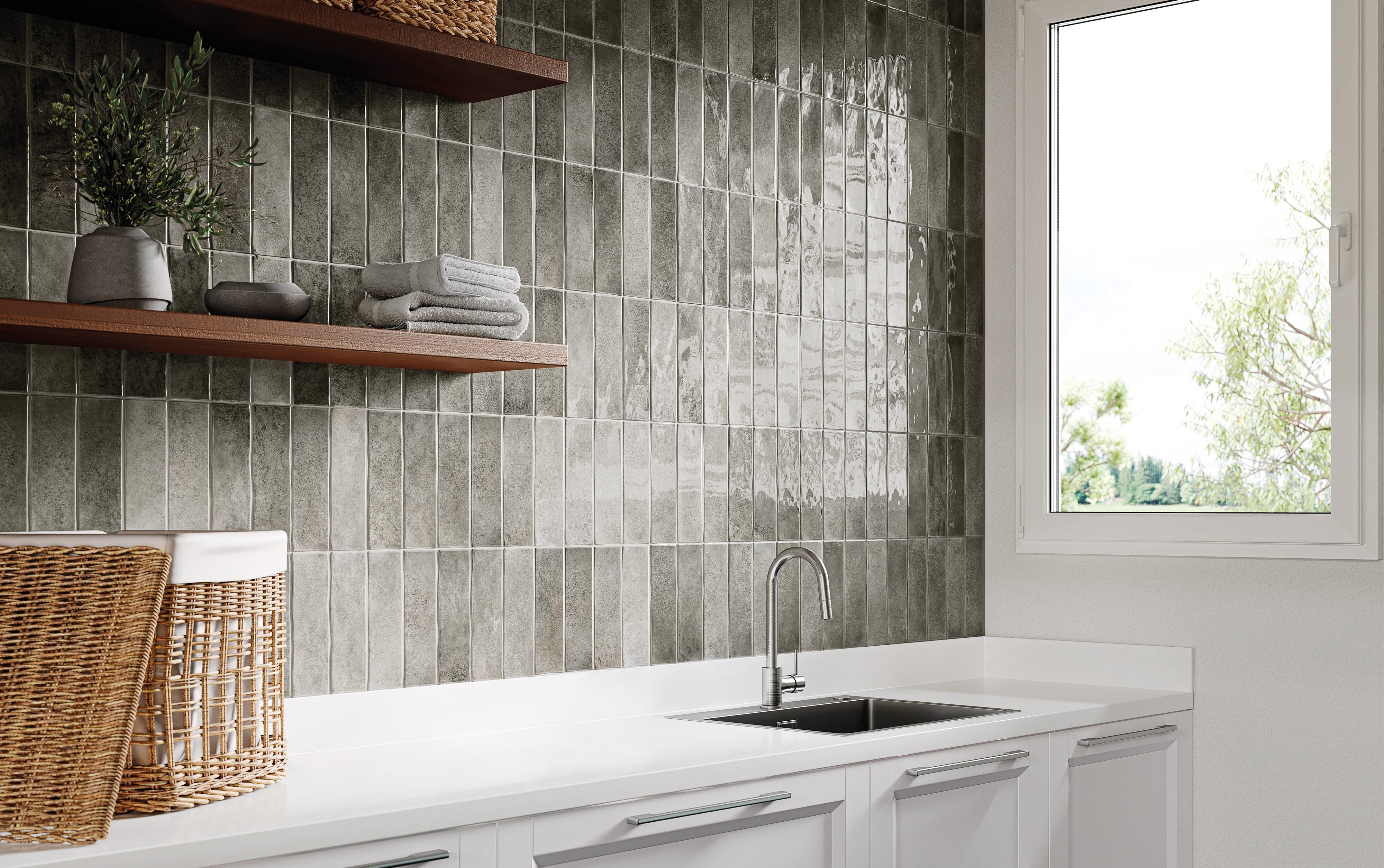 RUSTIC RESERVOIR: Reservoir Olive Overflow Field Tile (3"x10"x8-mm | glossy | pressed)