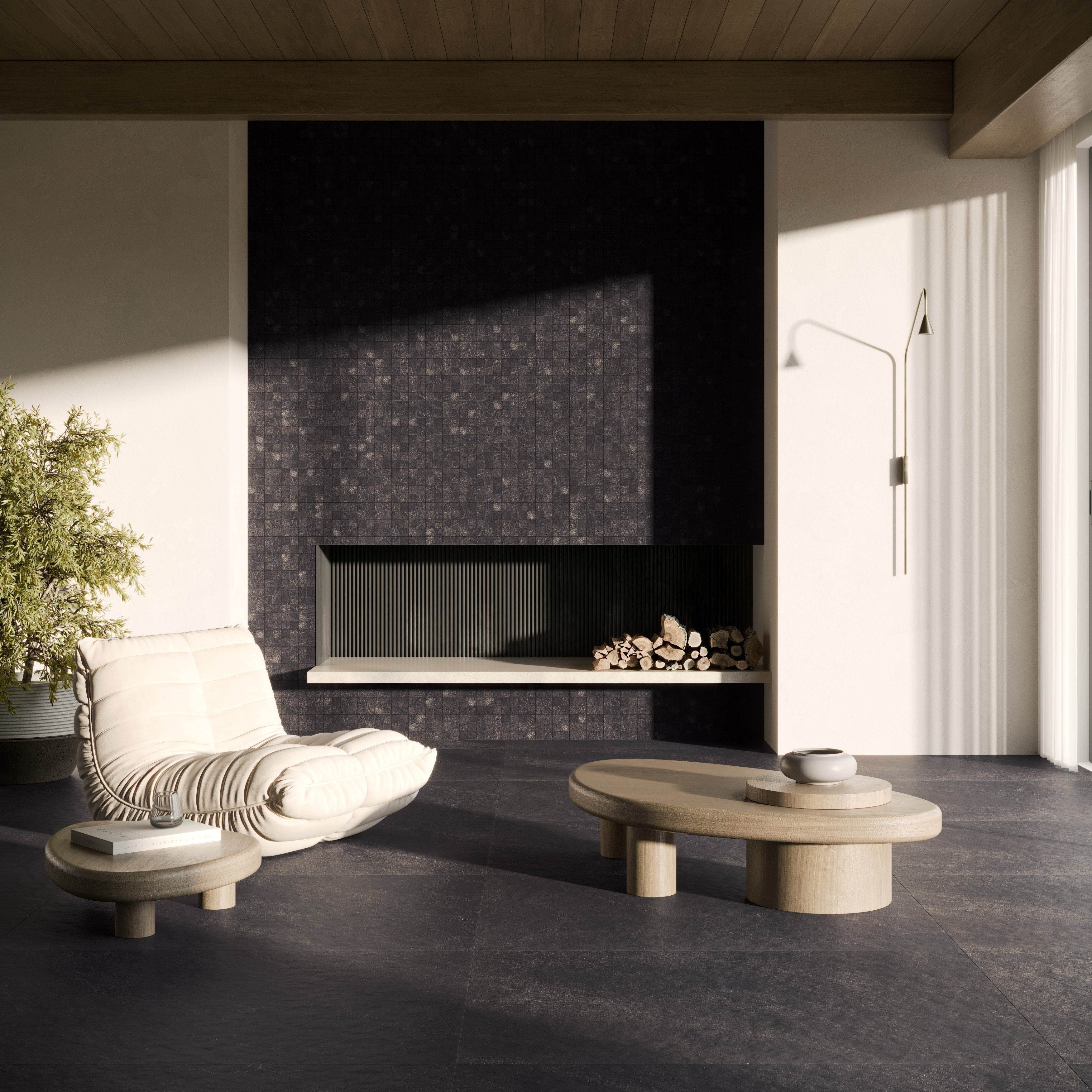 SANTORINI SERENITY: Basalt Bedrock Straight Stack 1.5X1.5 Mosaic (12"x12"x8-mm | natural | rectified)