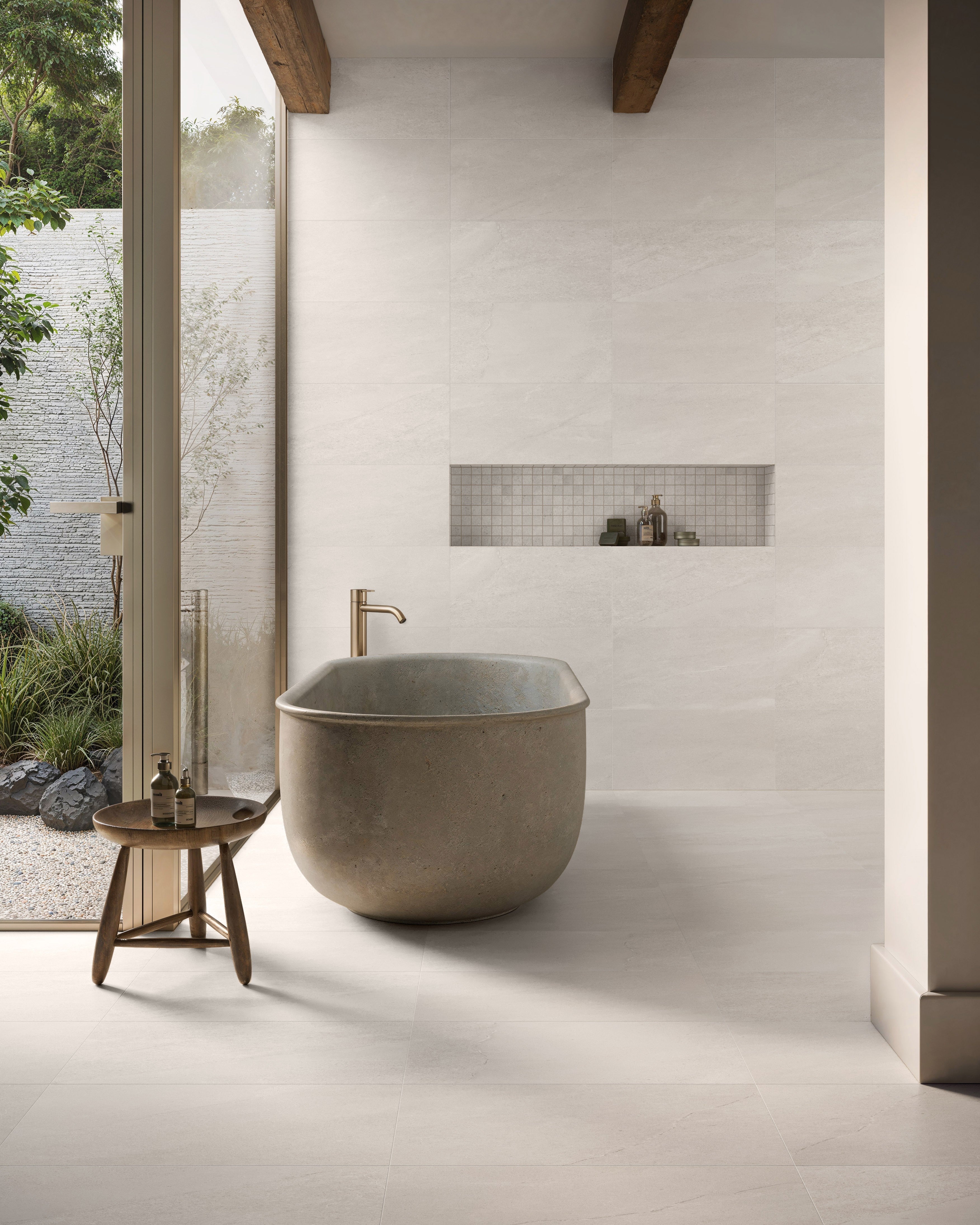 SANTORINI SERENITY: Misty Mykonos Bullnose Trim (3"x12"x8-mm | natural | rectified)