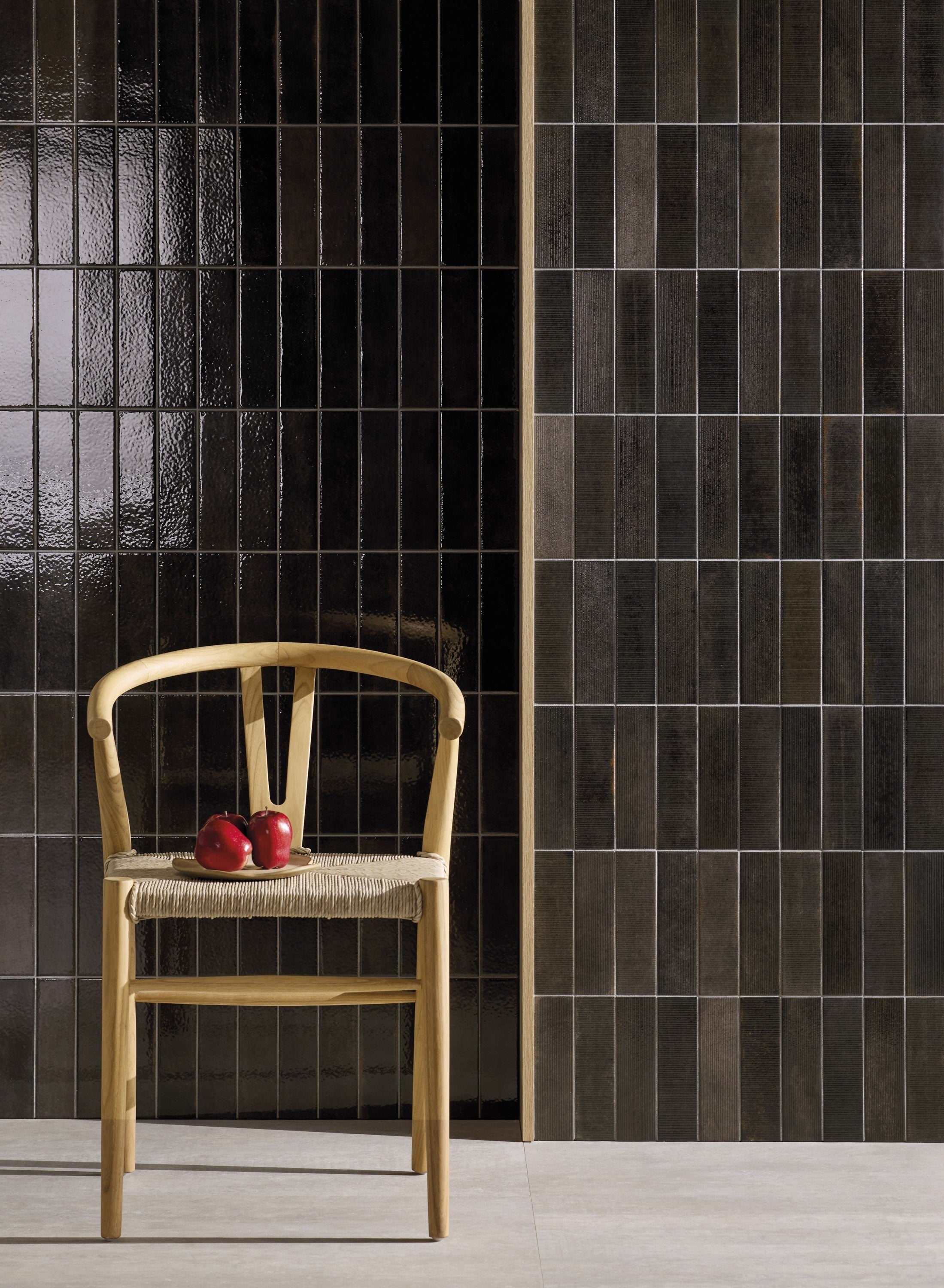 SCULPTED HARMONY: Charcoal Rhythm Textured Field Tile (2 1/2"x9"x9.5-mm | glossy | pressed)