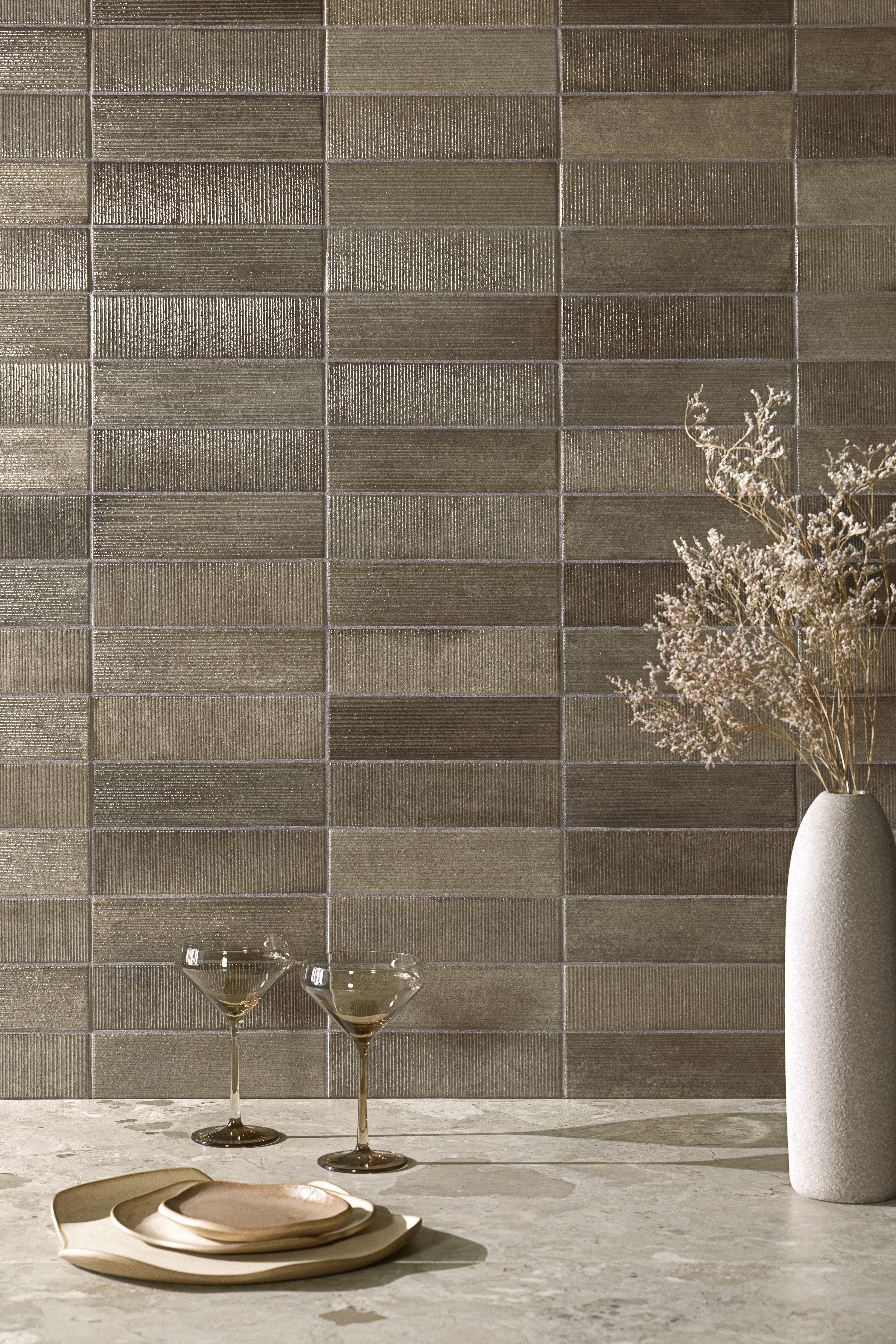 SCULPTED HARMONY: Latte Harmony Textured Field Tile (6"x6"x8.6-mm | glossy | pressed)