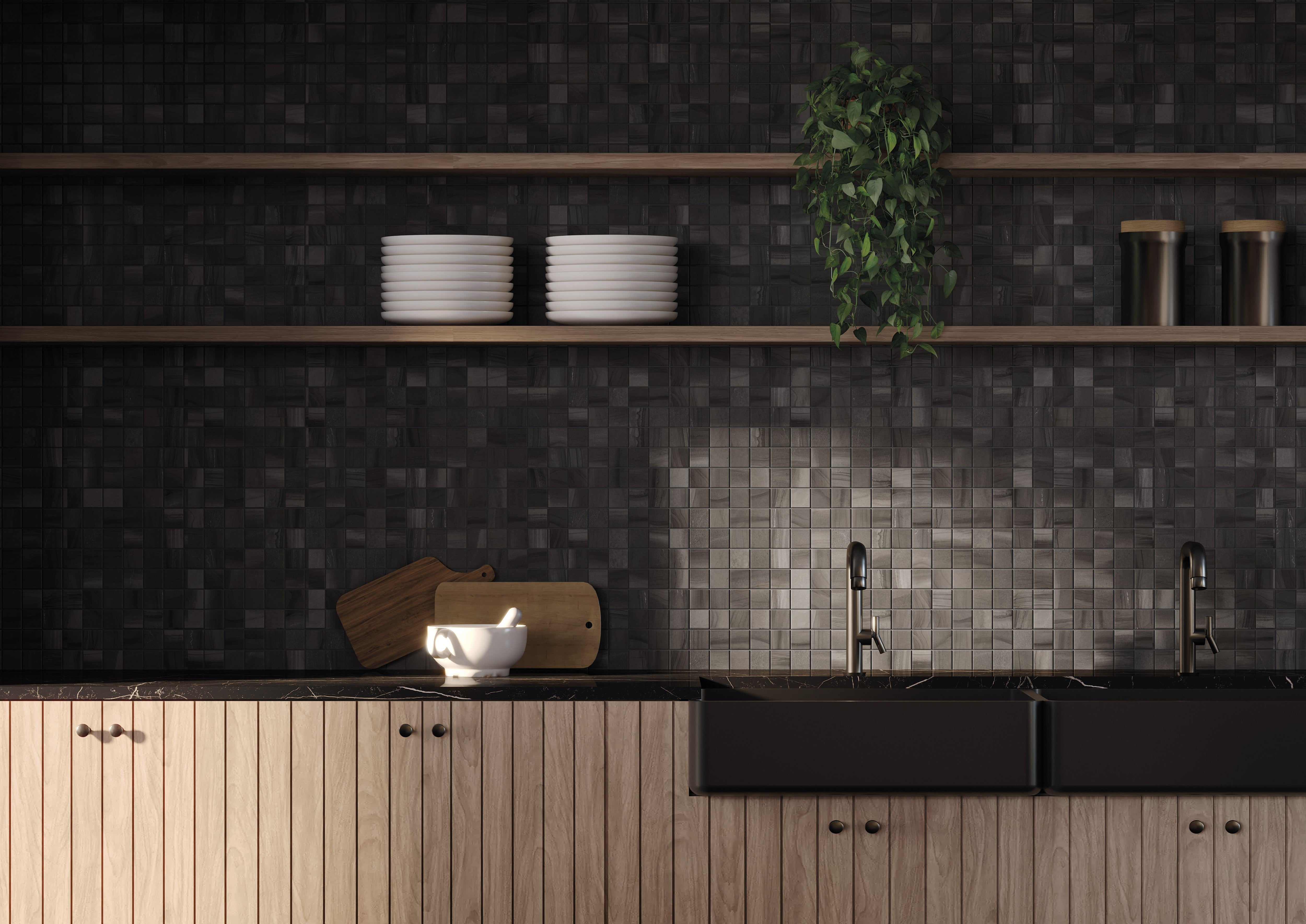 SILHOUETTE SANDS: Mysterious Mirage Straight Stack 2X2 Mosaic (12"x12"x8-mm | natural | rectified)