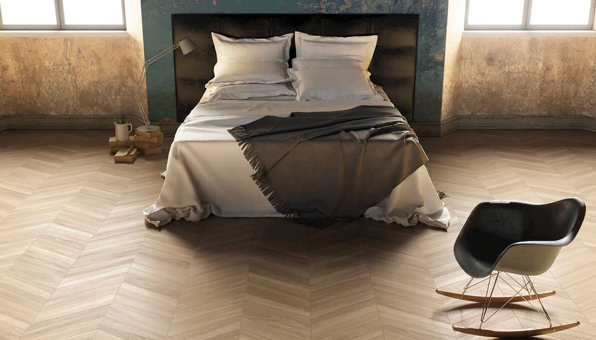 Elegance Wood Beige porcelain field tile by Emil, naturale finish, 4 5/16"x21 1/4"x9-mm size. Premium Italian porcelain for floors and walls.