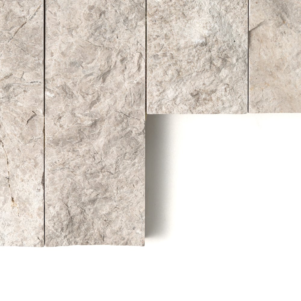 SILVER SHADOW MARBLE: Silver Shadow Ledger Panel Field Tile (6"×12" | split-face | straight cut)
