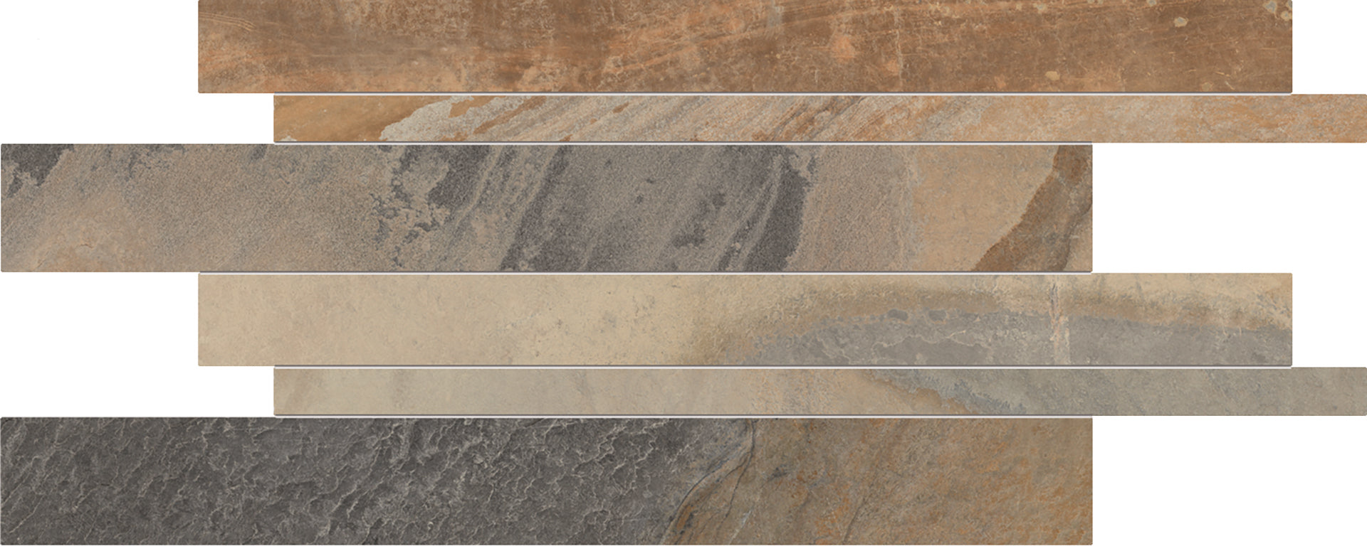Cornerstone Slate Multicolor porcelain decorative accent tile by Emil, naturale finish, 11 13/16"x23 5/8"x9.5-mm size. Premium Italian porcelain for floors and walls.