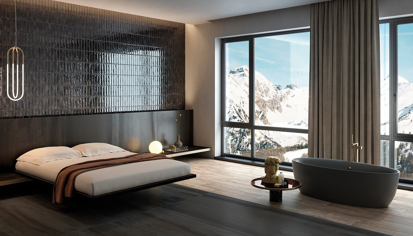 Metallica DARK porcelain mosaic tile by Emil, naturale finish, 12"x12" size. Premium Italian porcelain for floors and walls.