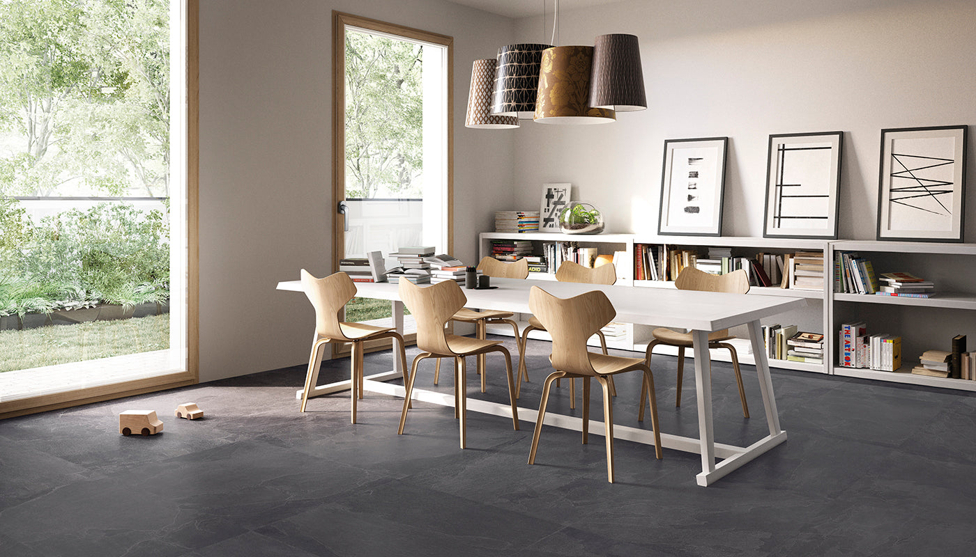 Nordika DARK porcelain mosaic tile by Emil, naturale finish, 12"x12" size. Premium Italian porcelain for floors and walls.