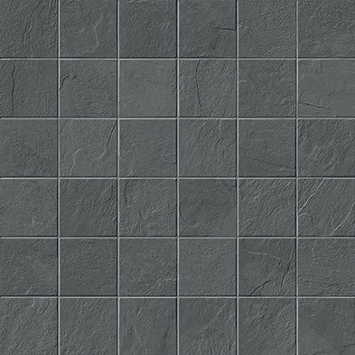 Essence Montauk Dark porcelain mosaic, top-down product view, 12"×12"×11/32" size. Premium porcelain for floors and walls.