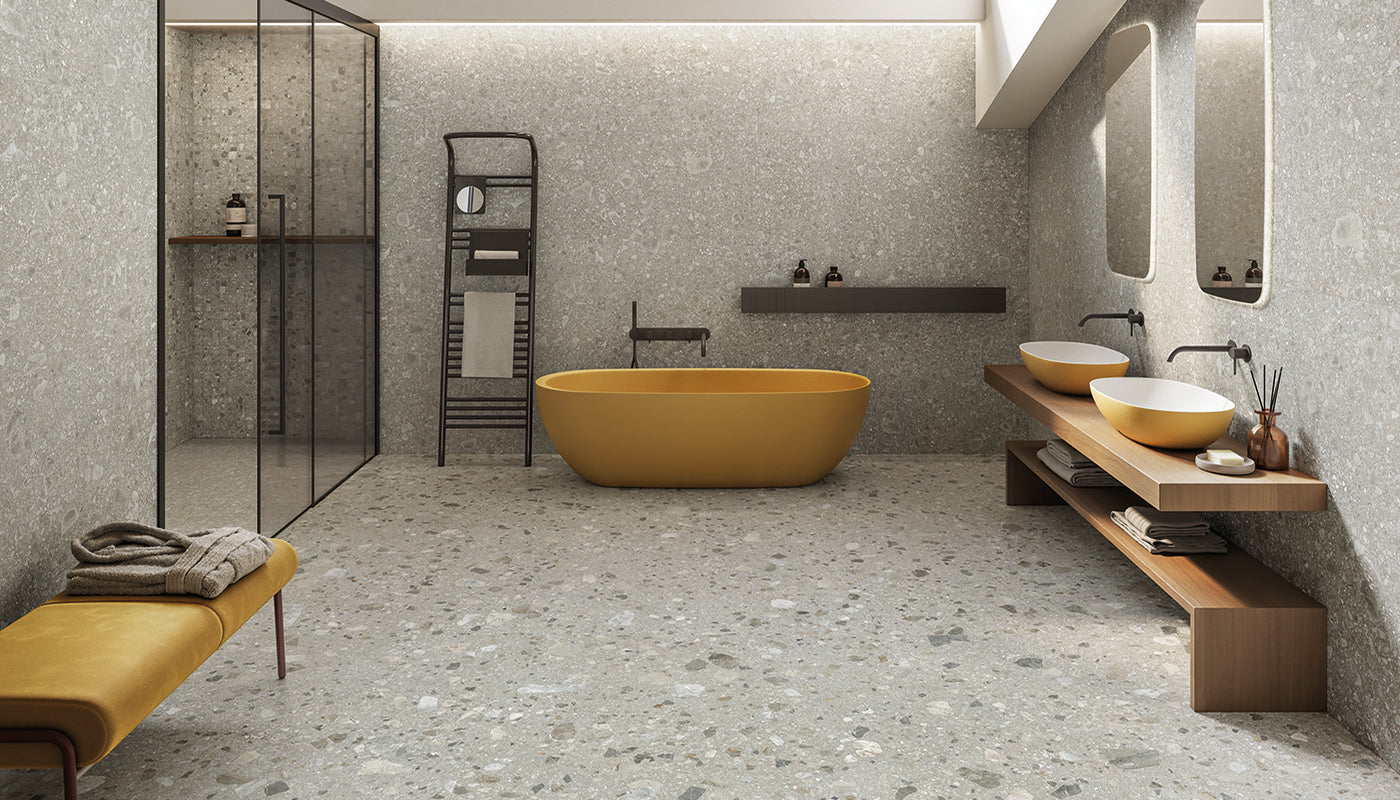 Lombarda CENERE porcelain mosaic tile by Emil, lappato finish, 12"x24" size. Premium Italian porcelain for floors and walls.