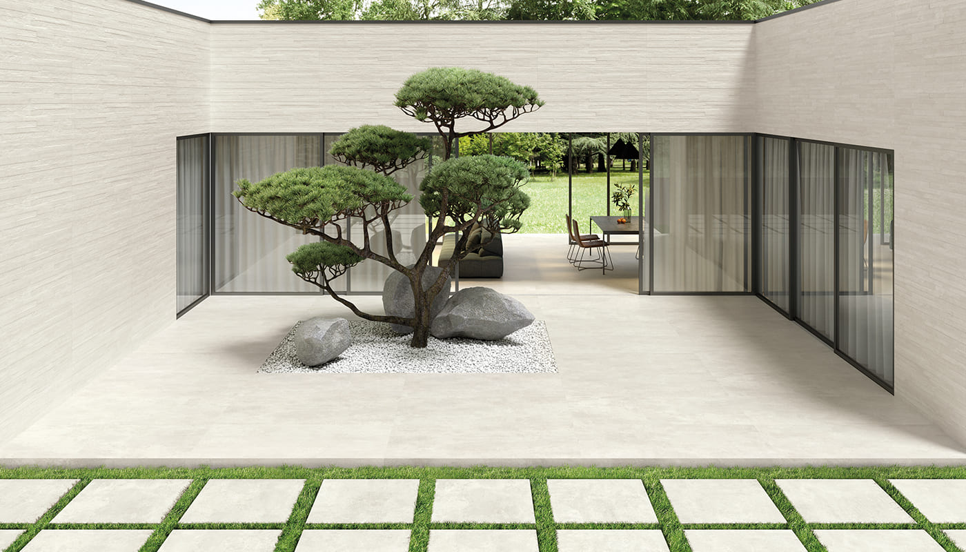 Re-Play Concrete White porcelain field tile by Emil, tecnica finish, 23 5/8"x47 1/4"x9.5-mm size. Premium Italian porcelain for floors and walls.