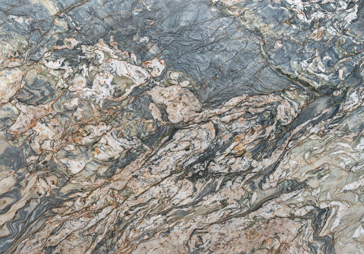 Quartzite Slabs Fusion Wow quartzite slabs, top-down product view. Premium quartzite for floors and walls.