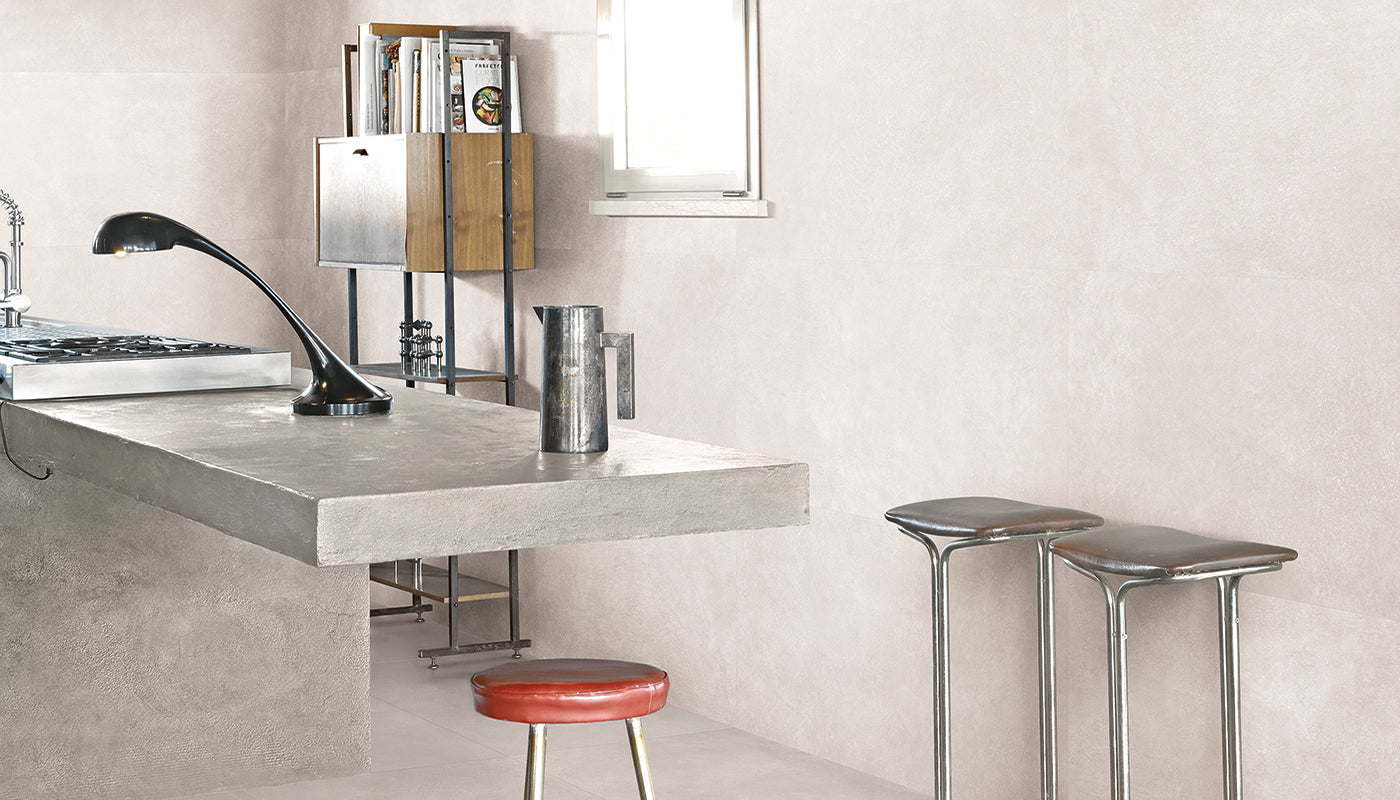 Karman Avorio porcelain field tile by Emil, naturale finish, 11 13/16"x23 5/8"x9.5-mm size. Premium Italian porcelain for floors and walls.