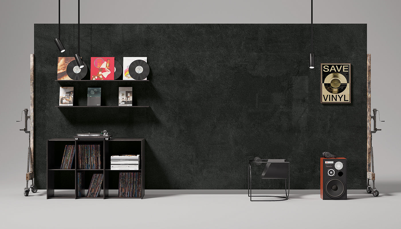 Level Concrete Jet Black porcelain field tile by Emil, naturale finish, 62 63/64"x125 63/64"x6.5-mm size. Premium Italian porcelain for floors and walls.