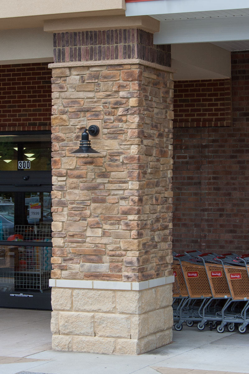 Cliffstone Cambria manufactured stone accessories by Eldorado Stone, lifestyle installation view 7, 1 1/4"–5 1/2"×4"–21 1/4"×5/8"–2 3/8" size. Premium manufactured stone for exterior and interior walls.