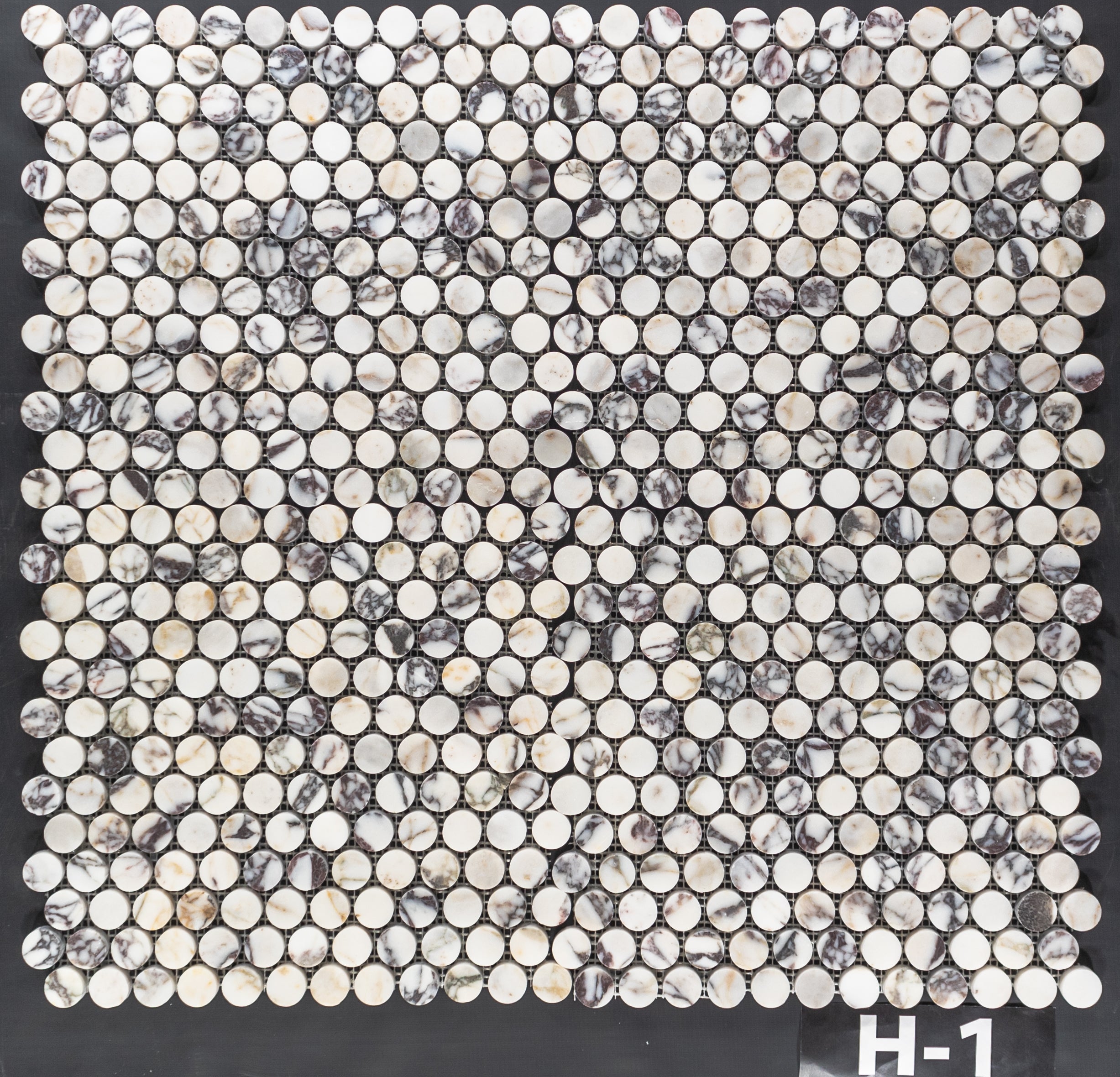 BIANCO VIOLETTA: 1" Penny Round Marble Field Mosaic (11 1/8"x12"x3/8" | honed)