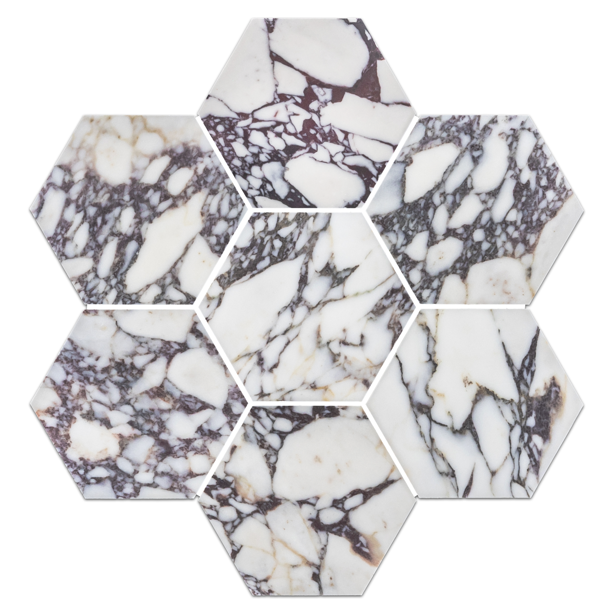 BIANCO VIOLETTA: 2" Hexagonal Marble Field Mosaic (11 5/8"x12 1/4"x3/8" | honed)