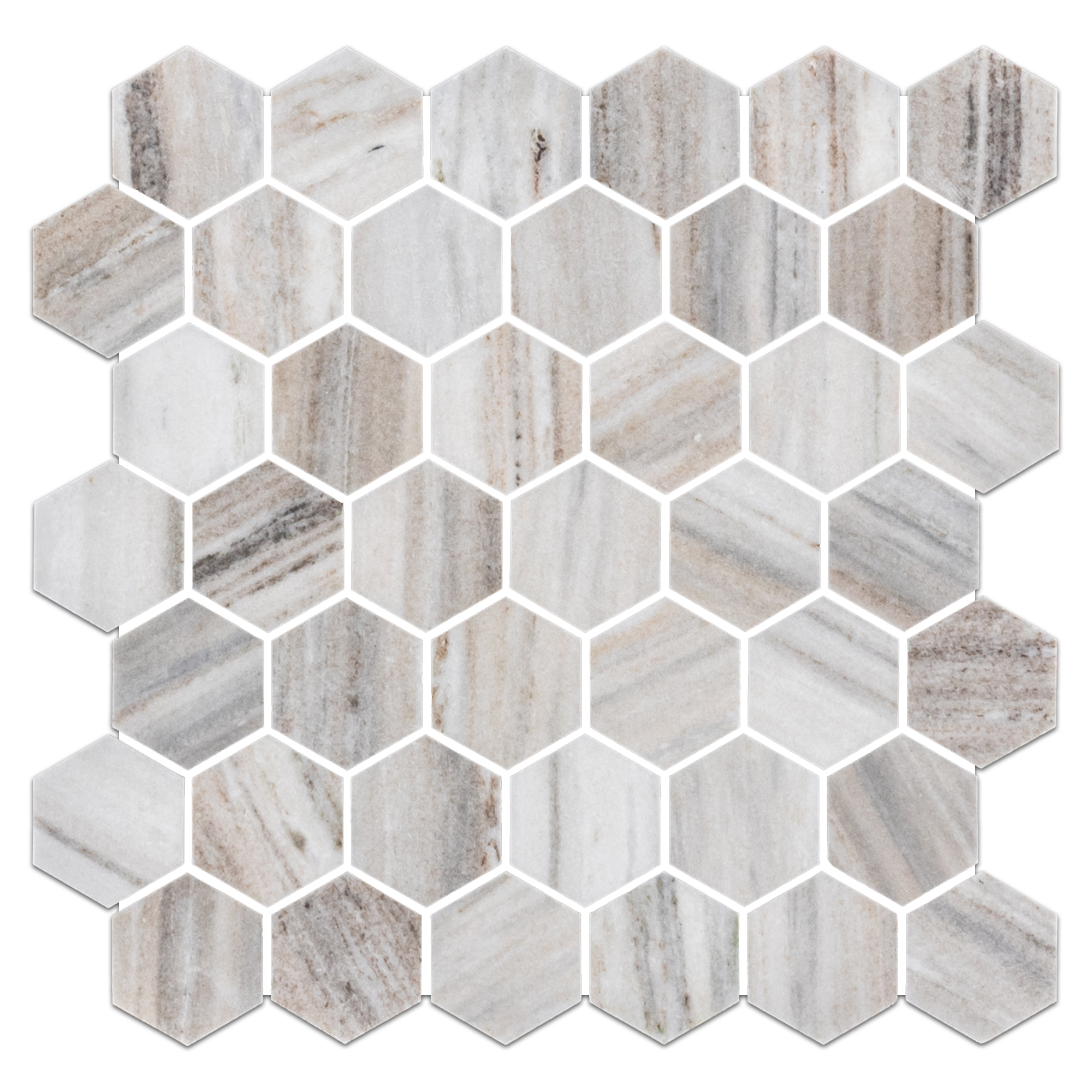 CINNAMON BEIGE: 2" Hexagonal Marble Field Mosaic (11 3/4"x11 15/16"x3/8" | honed)