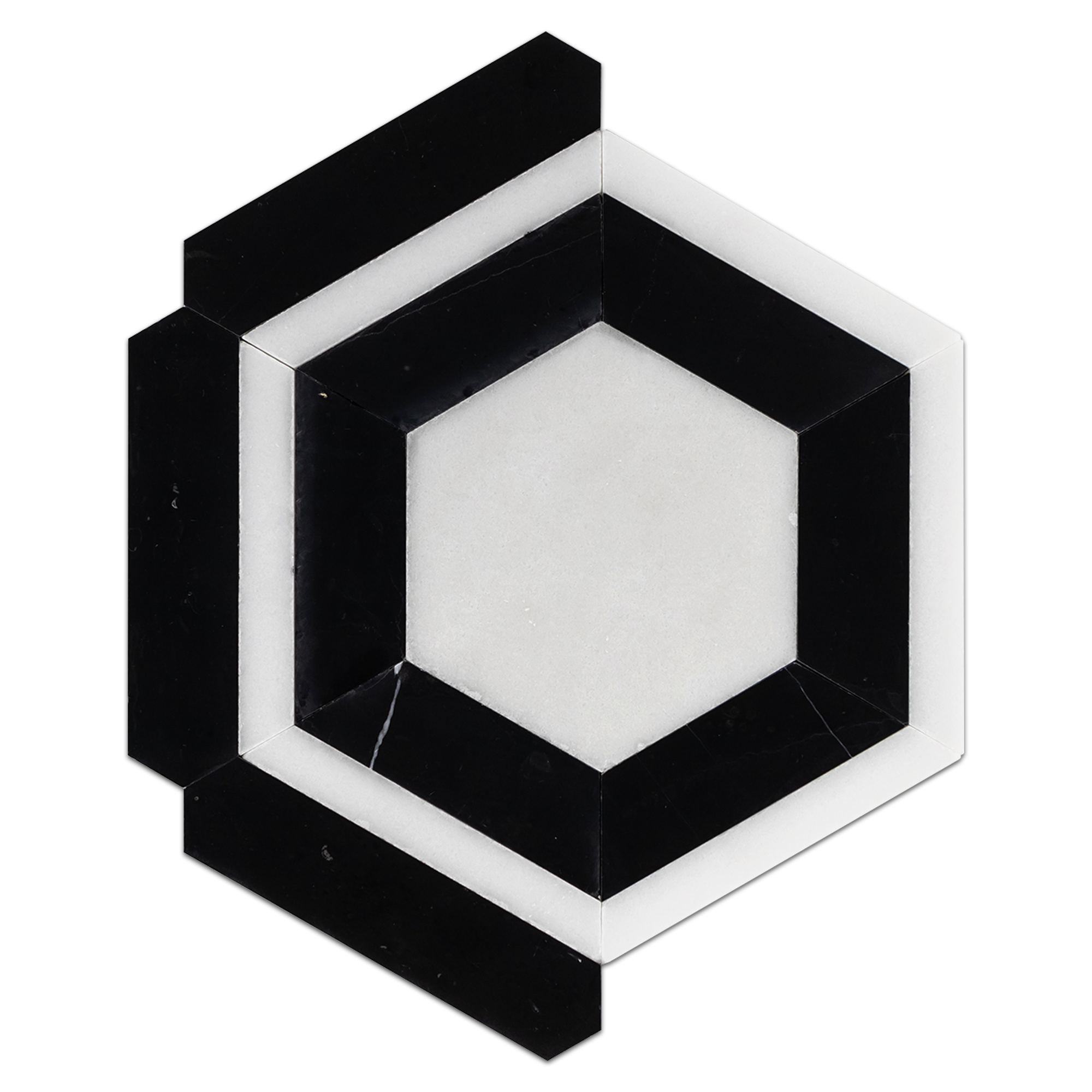 Elon Absolute White & Black Marble Outlined Hexagon Field Mosaic Tile, 11.8125x12.75", Honed Finish - Surface Group International