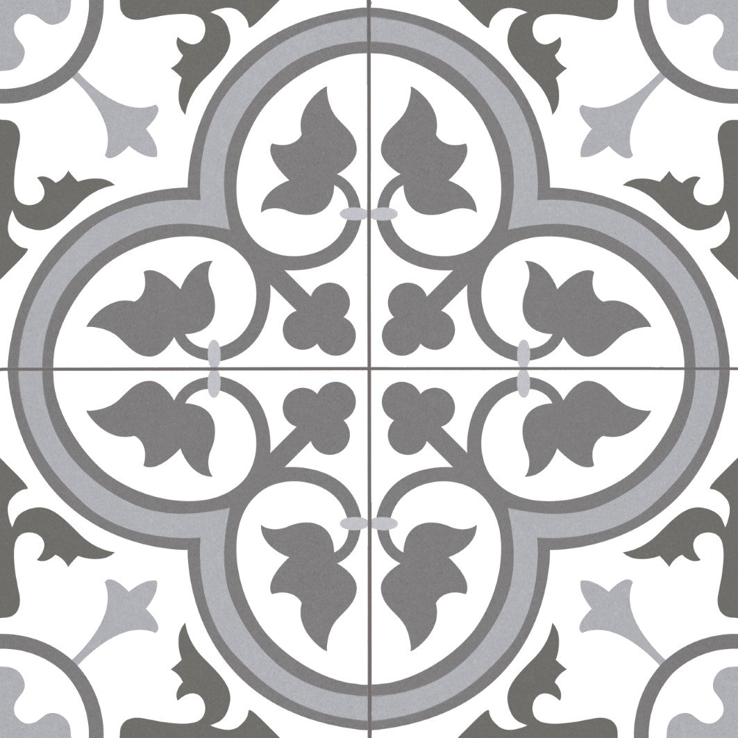 Elon Barcelona Deco Dover Grey 18x18 Porcelain Field Tile with Matte Finish for Flooring and Wall Decor.
