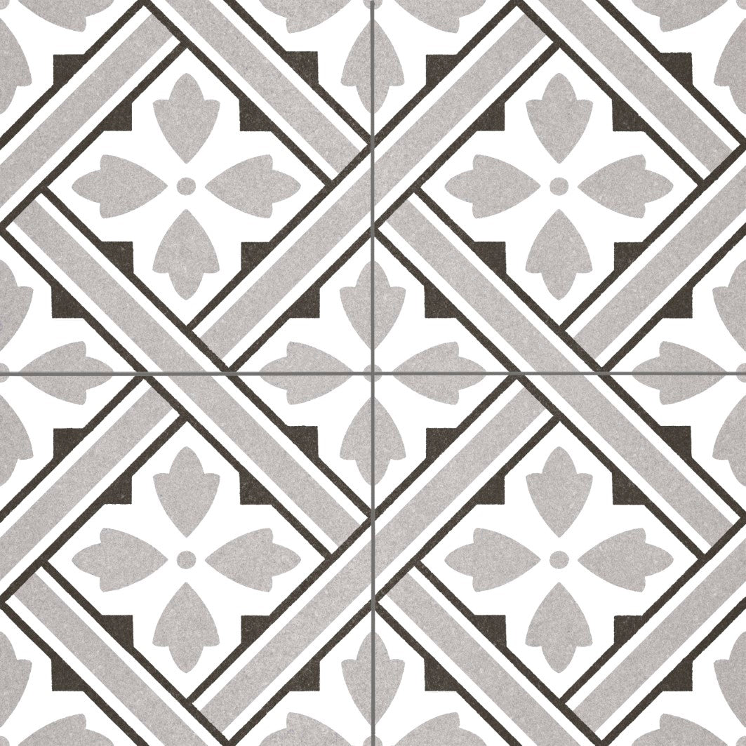 Elon Barcelona Deco Howard Grey 18x18 Porcelain Field Tile with Matte Finish for Flooring and Wall Decor.