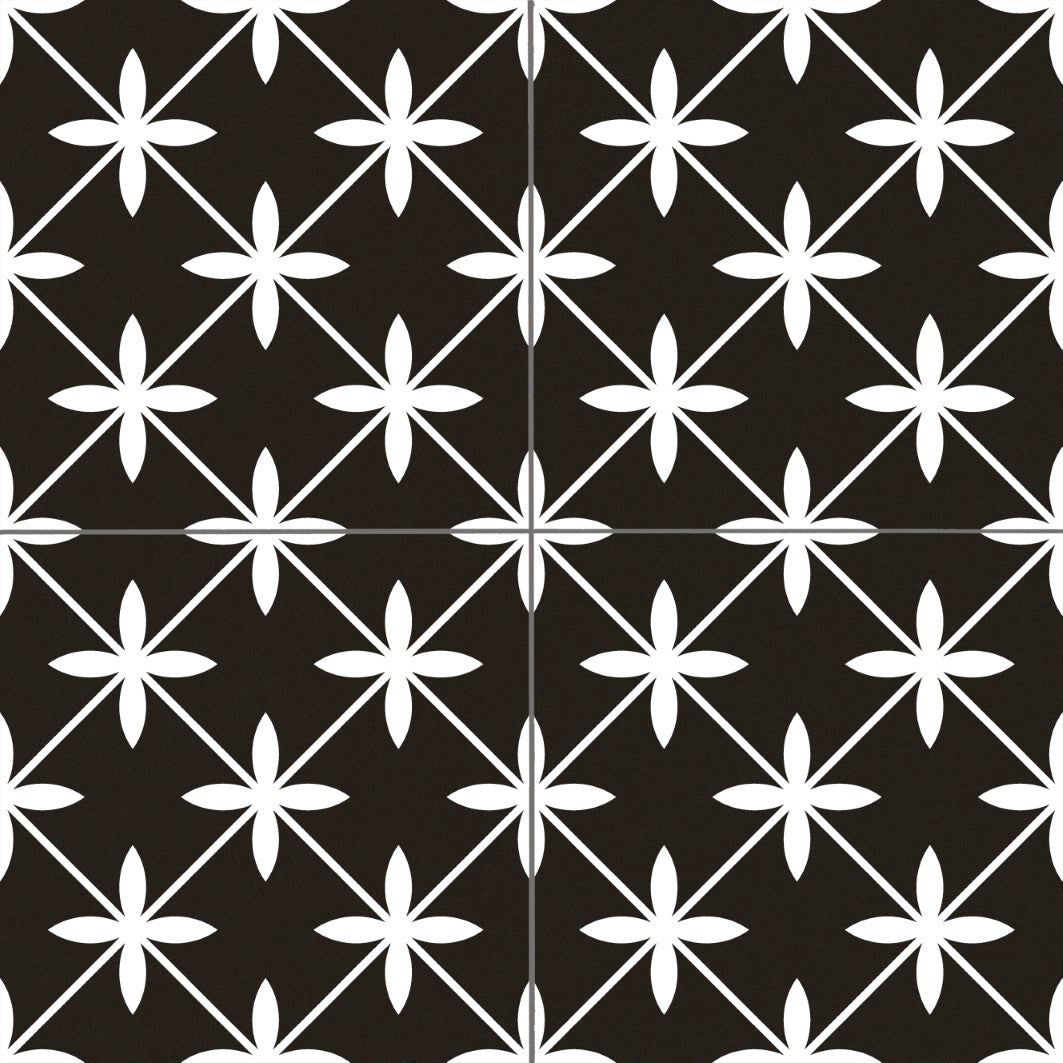 Barcelona Deco Star Black Porcelain Field Deco Tile | 18\, image size:1063x1063