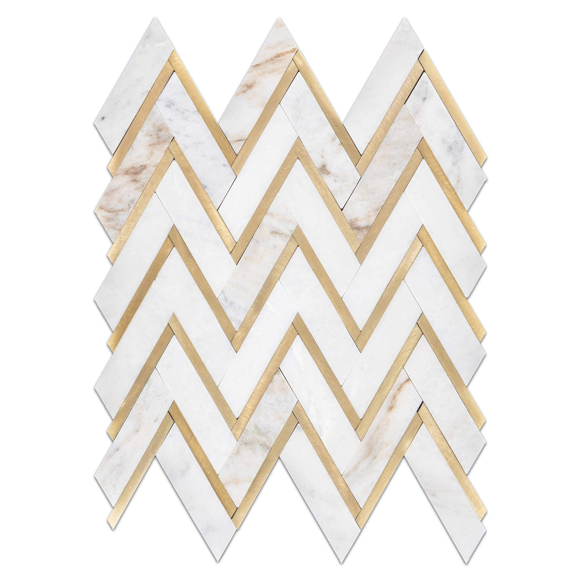 Elon Bianco Oro Gold Aluminum Marble Outlined Herringbone Field Mosaic 11x13x0.375 Honed AM9200H Surface Group International Product