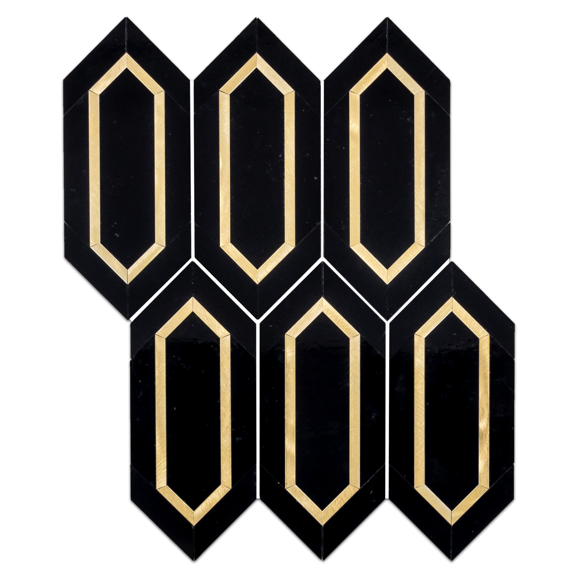 Elon black gold aluminum marble outlined picket field mosaic tile 11.5x14.3125x0.375 polished AM7083P Surface Group International product