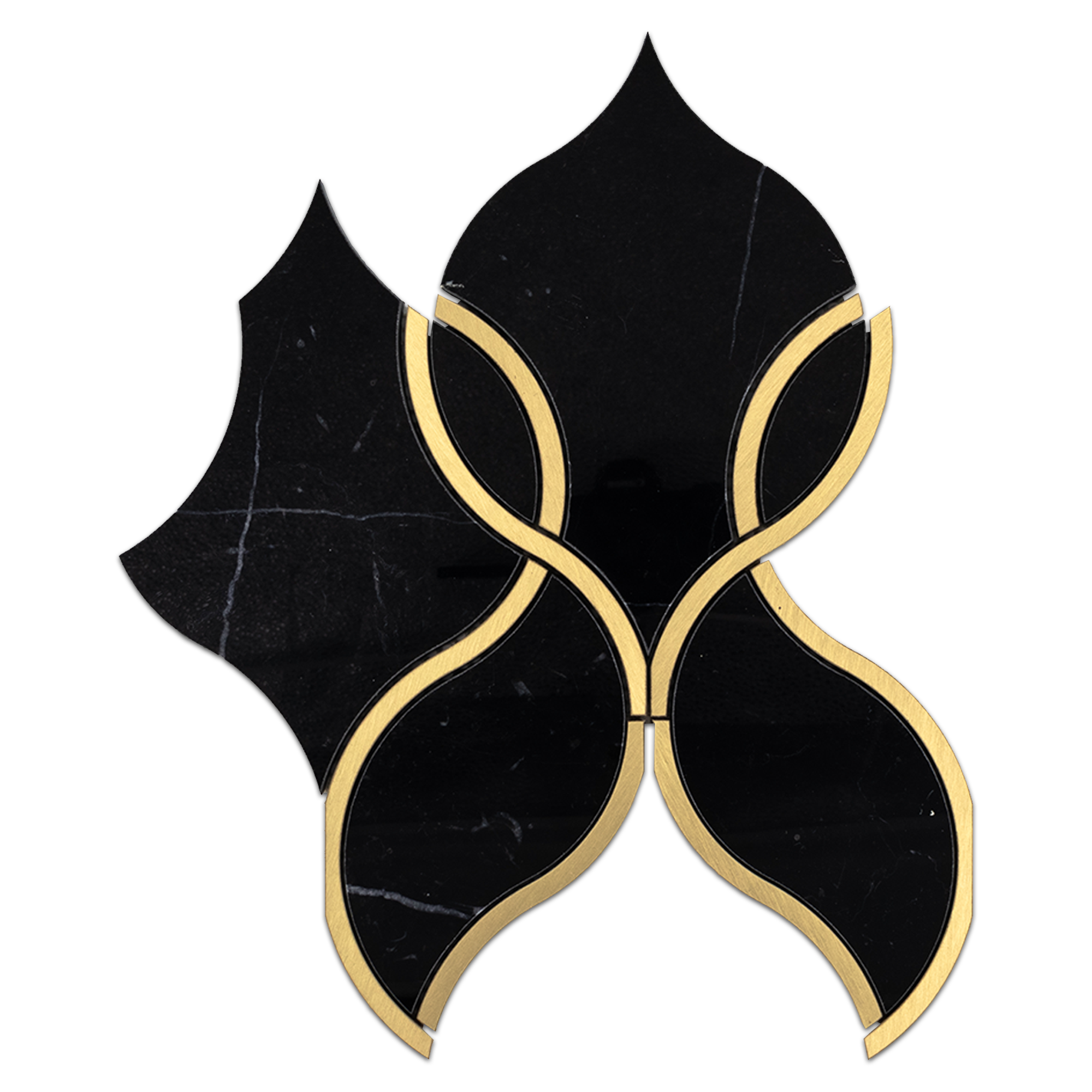 Elon Black Gold Brass Marble Tulip Field Mosaic Tile, 7.75x8.875", Polished Finish