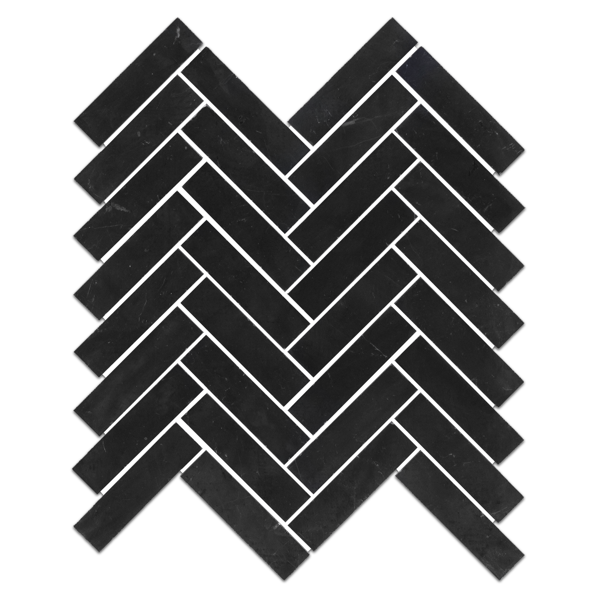 Elon black marble 1x4 herringbone field mosaic tile 11x11, 5x0.375 honed - Surface Group Online Tile Store