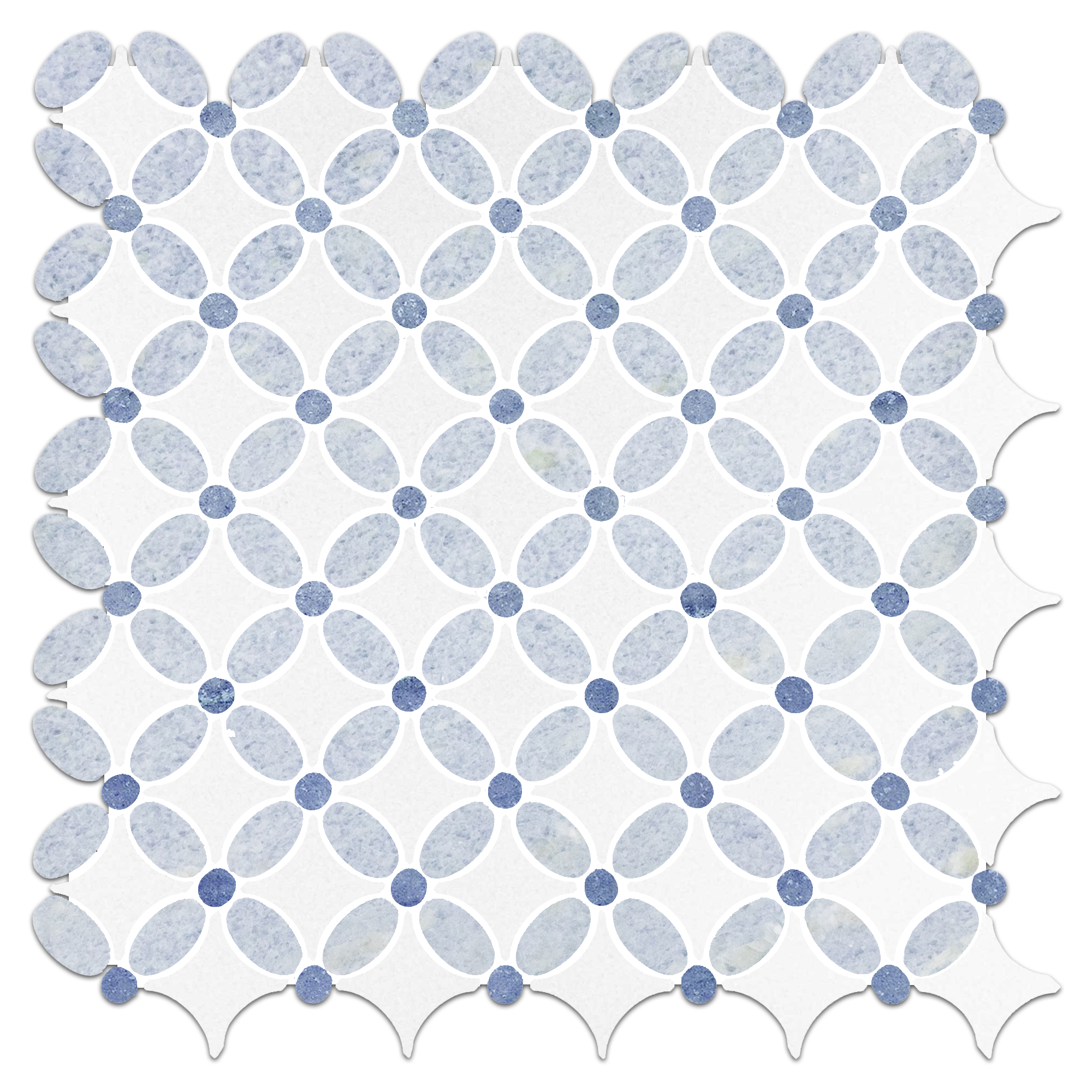 Blue Celeste, White Thassos, Azul Macauba Marble Fleur Field