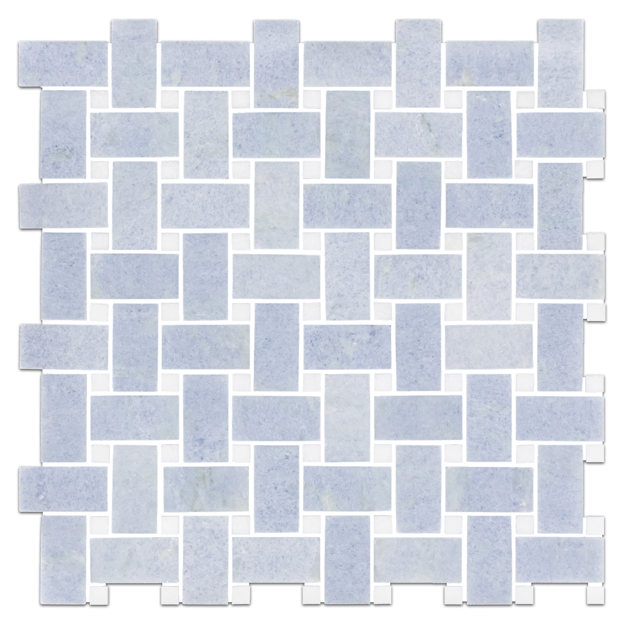 Elon Blue Celeste White Thassos Marble Stone Blend Basketweave Field Mosaic 12x12x0.375 Polished AM9015P Surface Group International Product