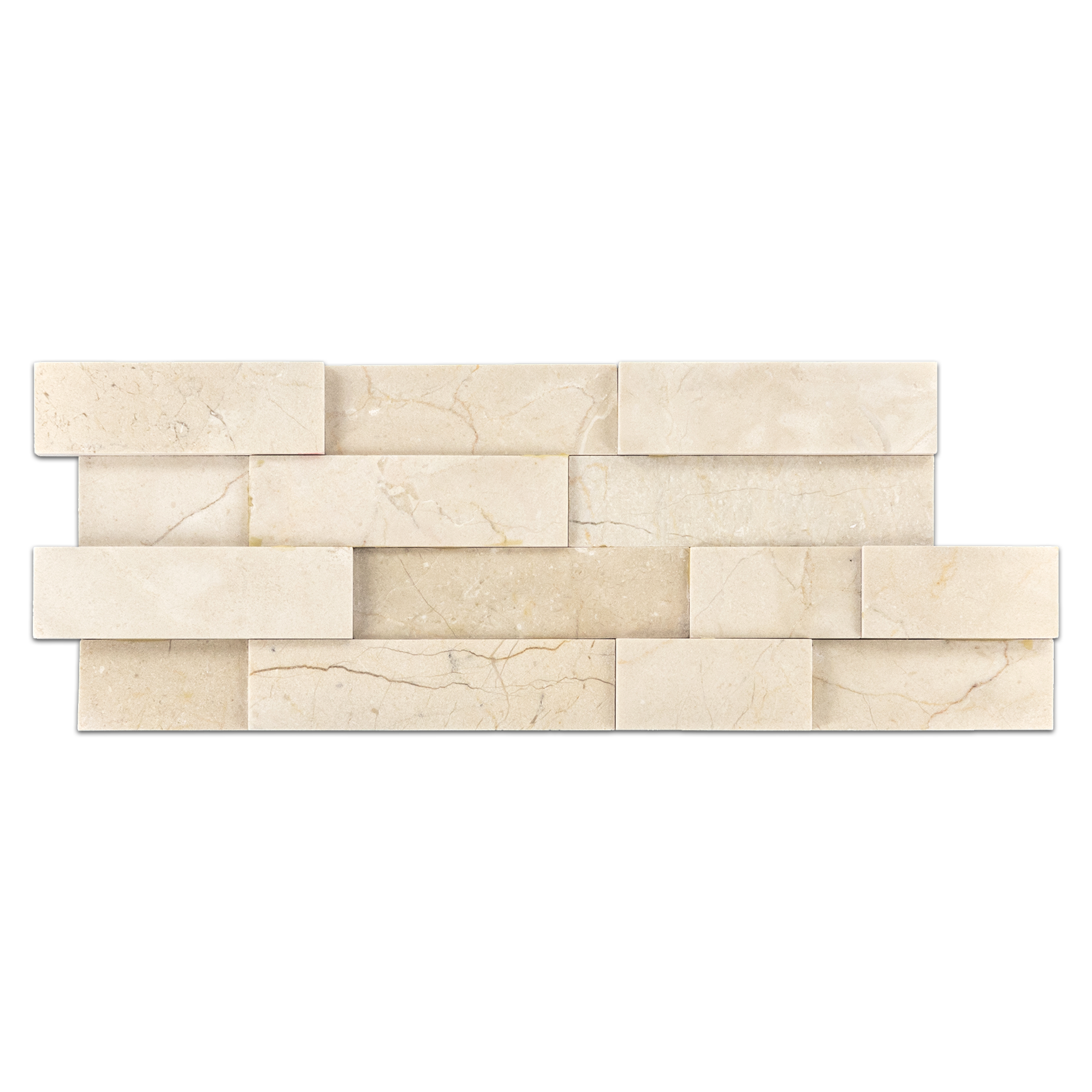 Elon Crema Marfil Marble Interlocking Veneer Panel Corner Set, 6x16 and 6x8 Honed Finish, AL102H-C, at Surface Group.