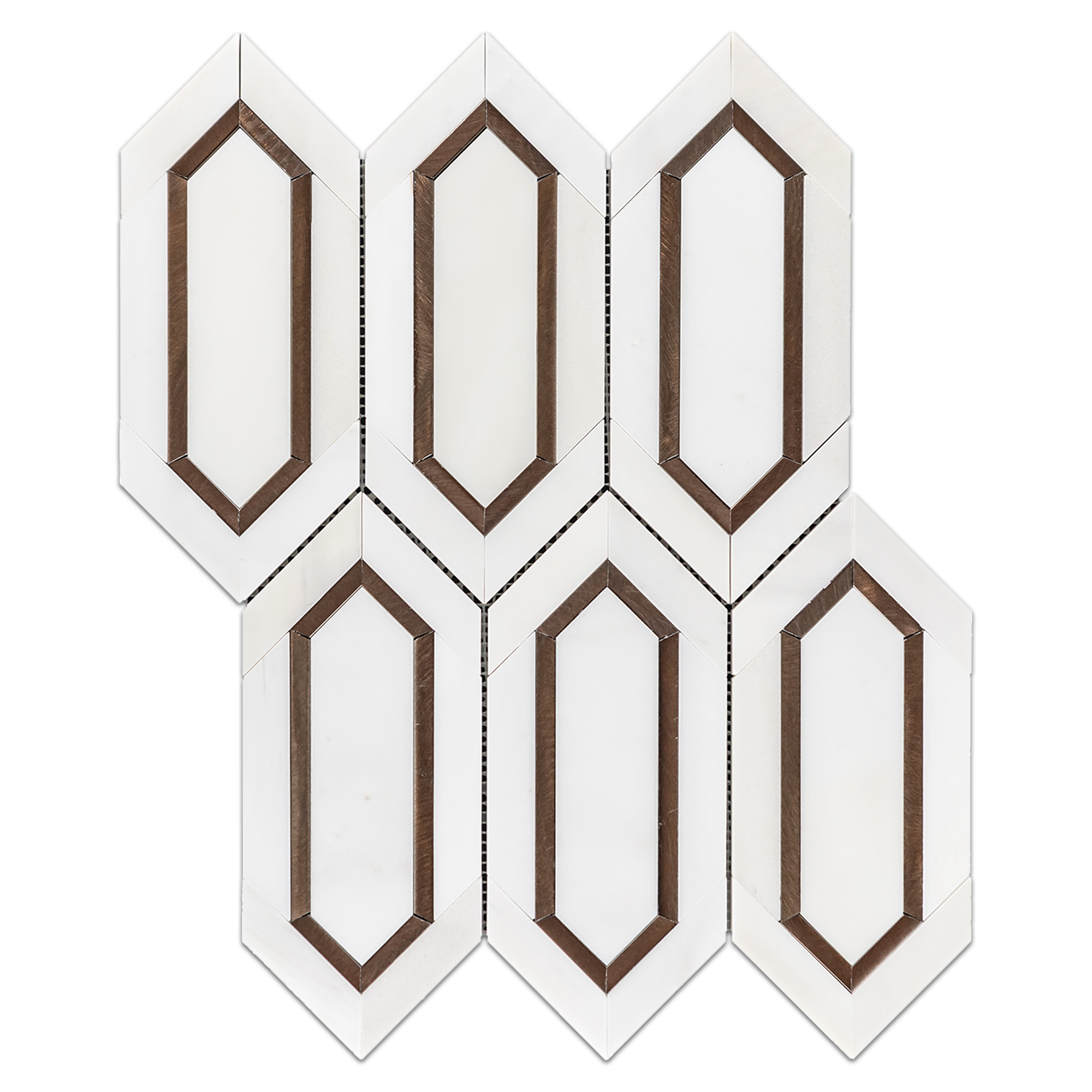 Elon Dolomite Copper Rose Aluminum Marble Outlined Picket Field Mosaic Tile 11.5x14.3125x0.375 Honed AM9527H Surface Group International Product