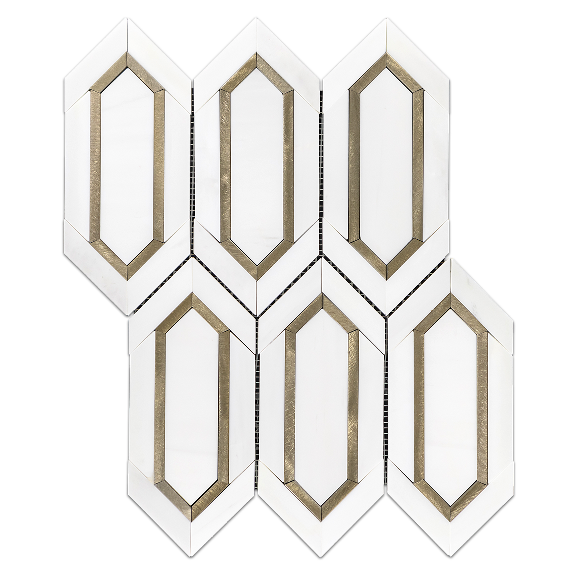 Elon Dolomite Gold Aluminum Marble Outlined Picket Field Mosaic Tile 11.5x14.3125x0.375 Honed - Surface Group International