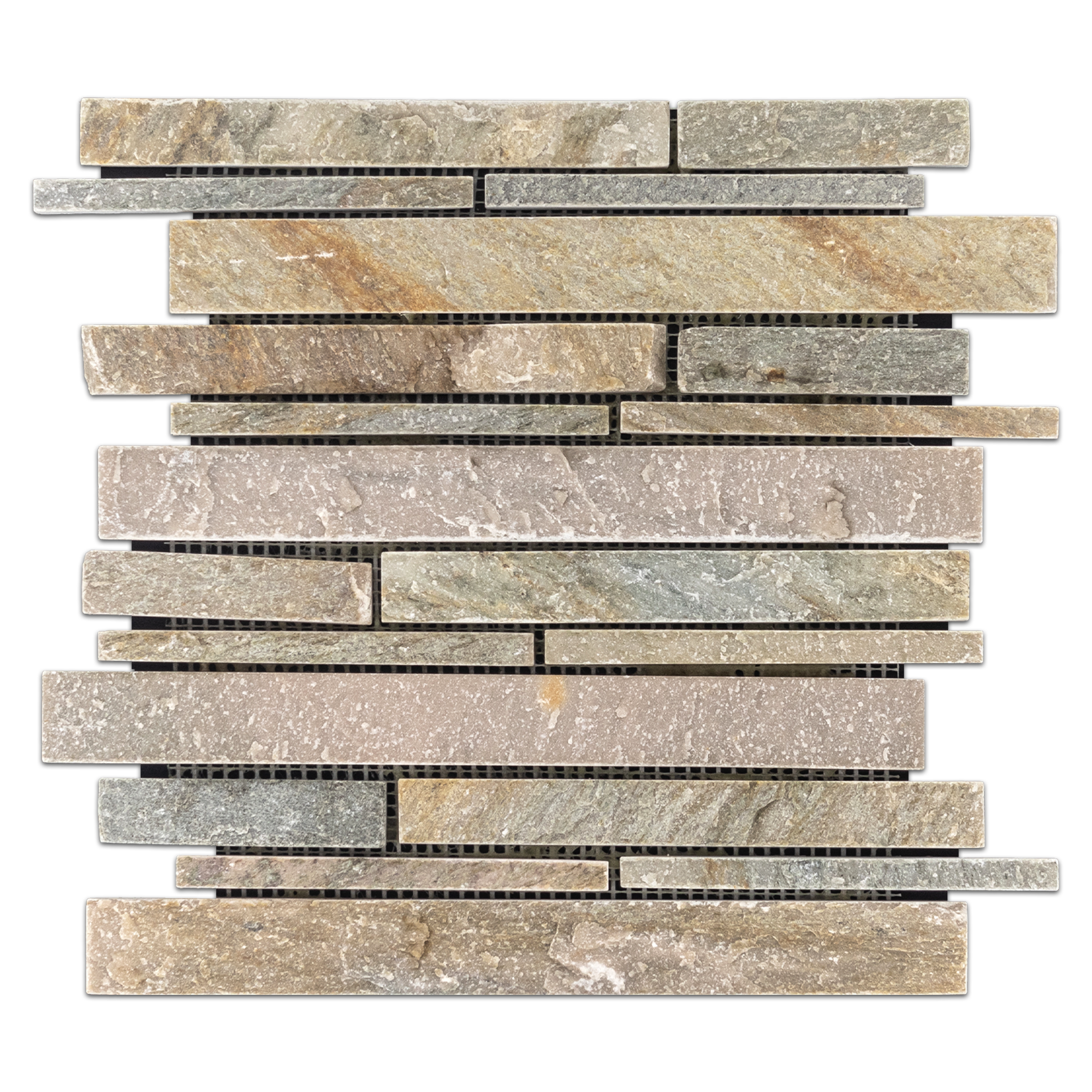 Elon Golden Sand Quartzite Random Strip Field Mosaic 11.75x12x0.375 Cleft SL2011 Surface Group International Product