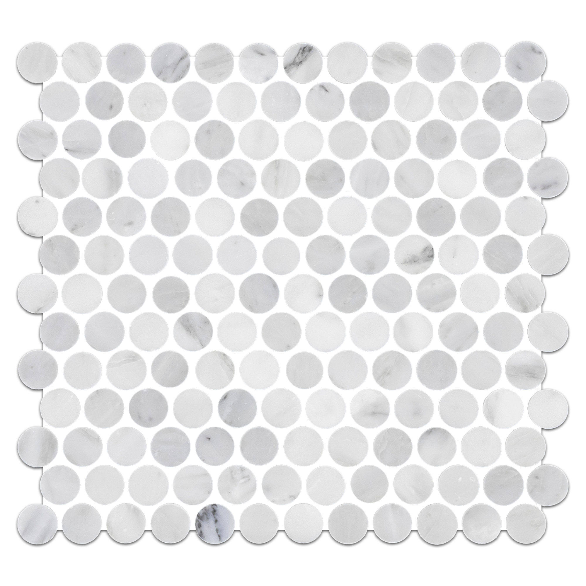Elon Pearl White Marble 1 Penny Rounds Field Mosaic 11.5625x12.875x0.375 Honed SM1006H Surface Group International Product