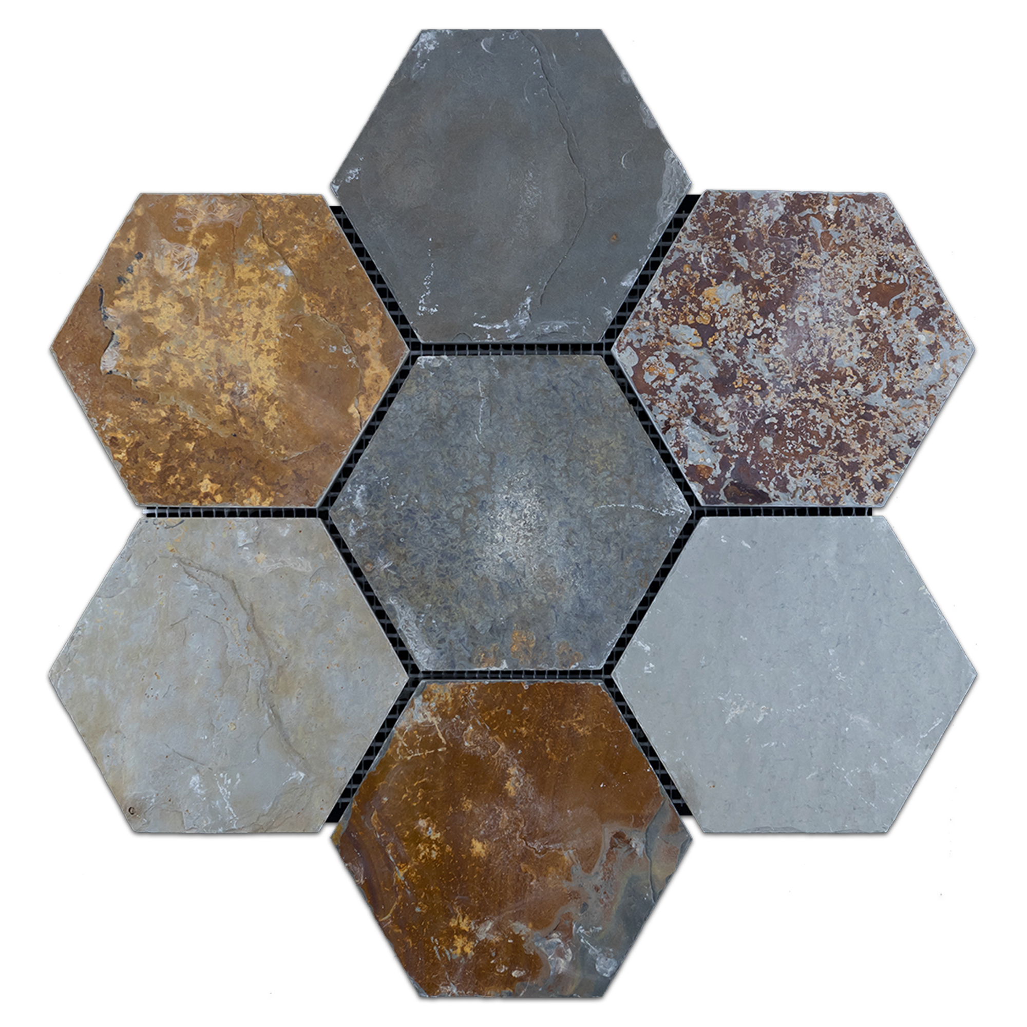 Rustic Multicolor Slate 5 Hexagon Field Mosaic | 11⁵⁄₈