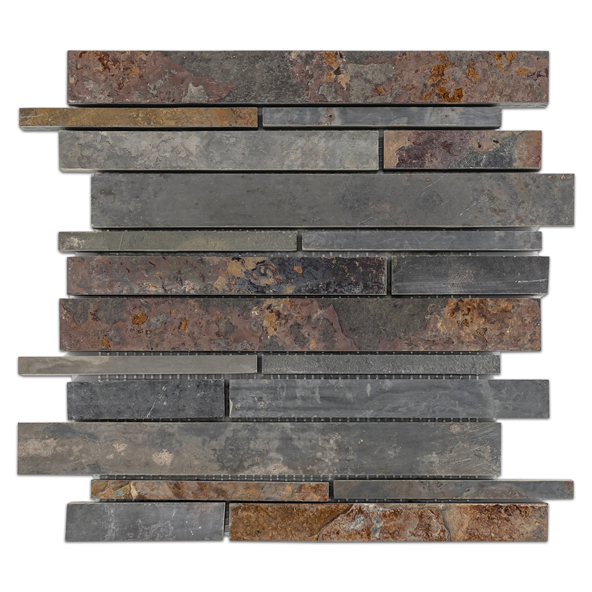 Elon Rustic Multicolor Slate Random Strip Field Mosaic 11.75x12x0.375 Honed/Cleft SL1811A Surface Group International Product