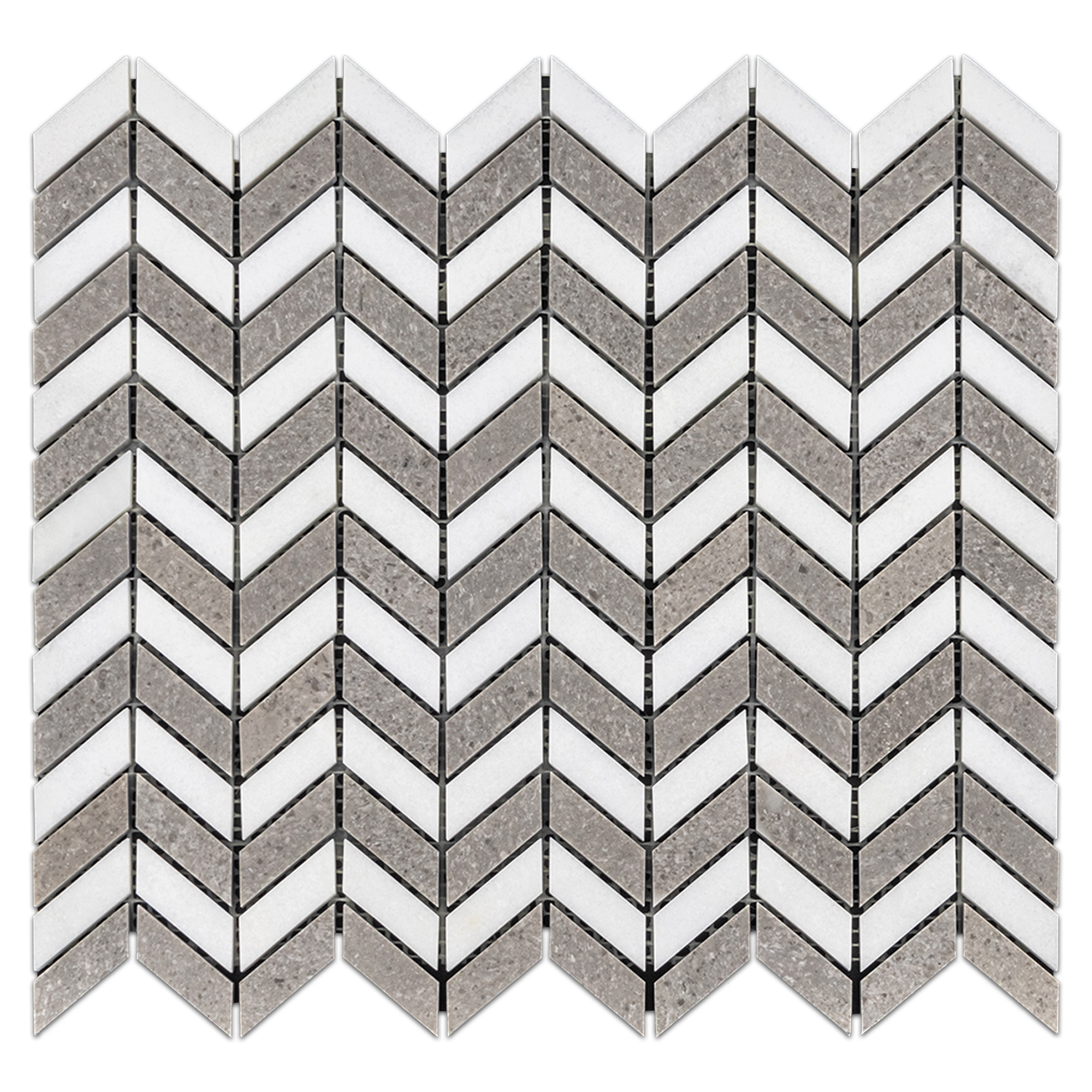 Elon Sand Dollar White Thassos Marble Stone Blend Chevron Field Mosaic 11.5x12.1875x0.375 Polished AM1171P Surface Group International Product