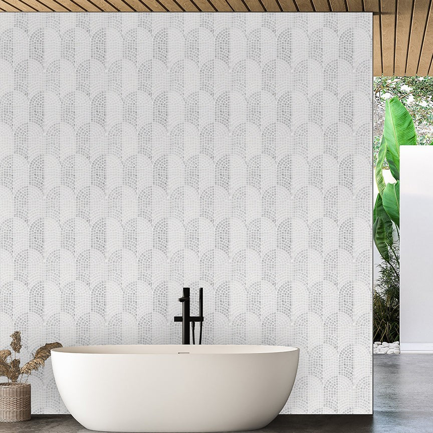 Elon Tile Bianco Carrara Mosaic tile in a room setting β available at Surface Group
