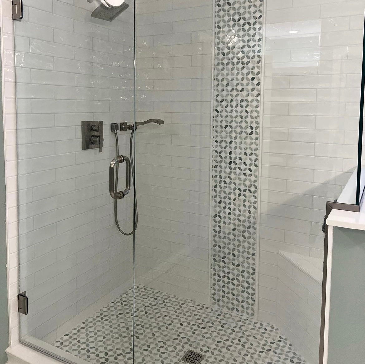 Elon Tile Emerald Green Mosaic tile in a room setting — available at Surface Group