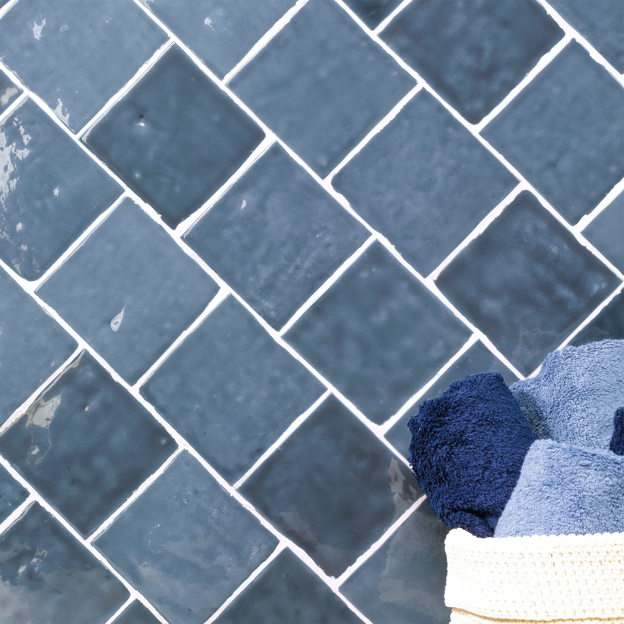 Elon Tile Lagos Blue tile in a room setting — available at Surface Group