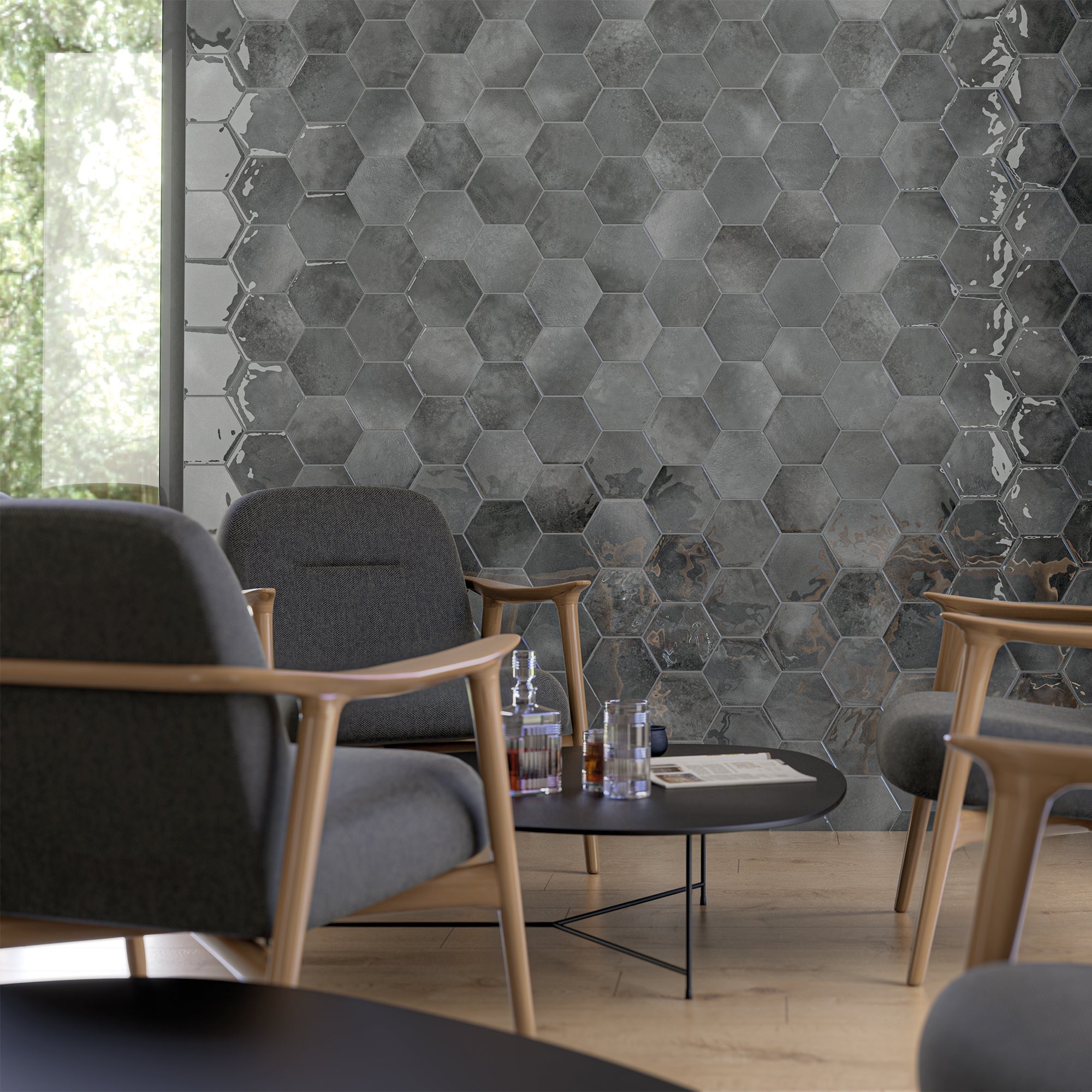 Elon Tile Moon tile in a room setting — available at Surface Group