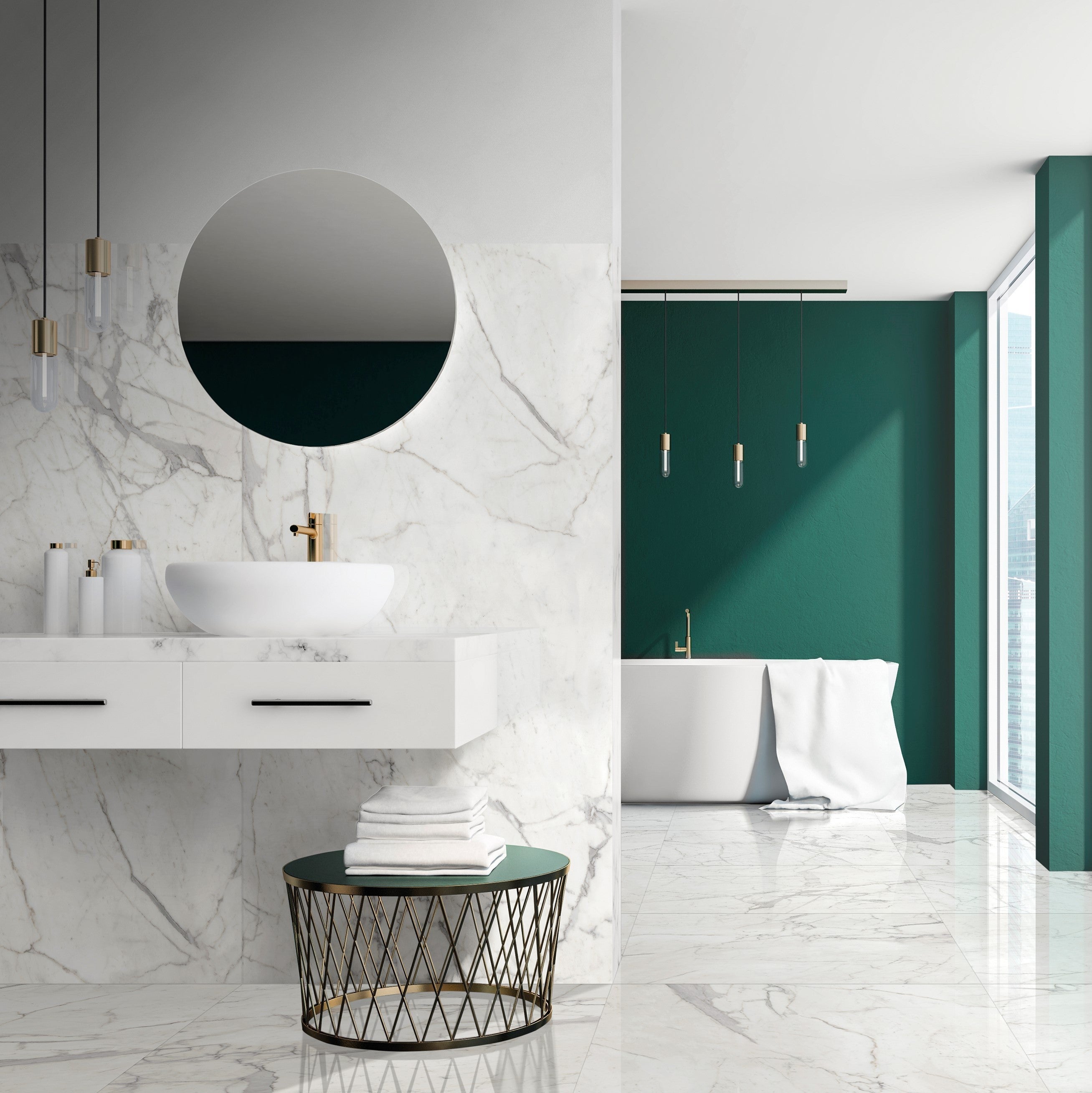 Elon Tile Nuance Calacatta tile in a room setting β available at Surface Group