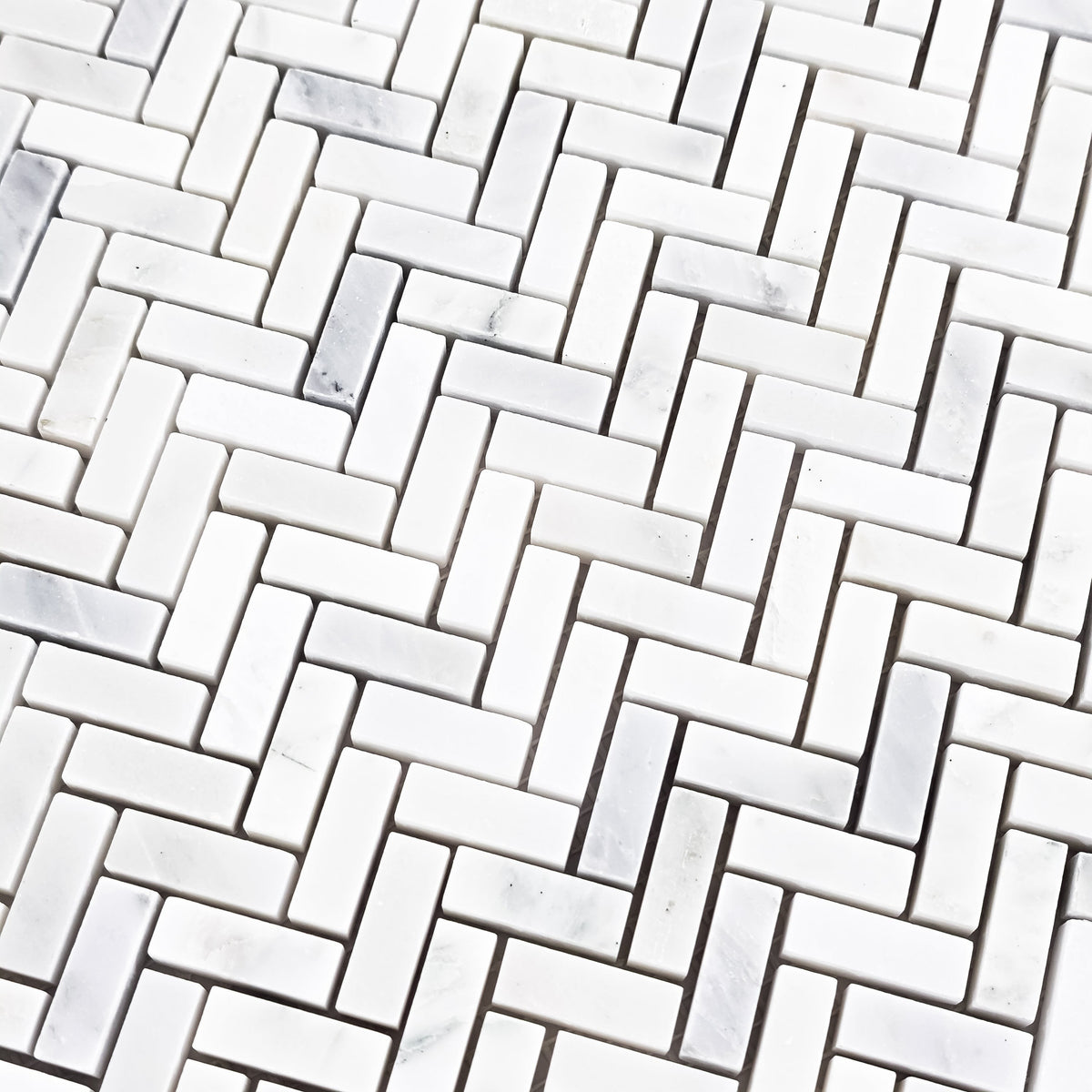 Elon Tile Pearl White Mosaic tile arrangement — available at Surface Group